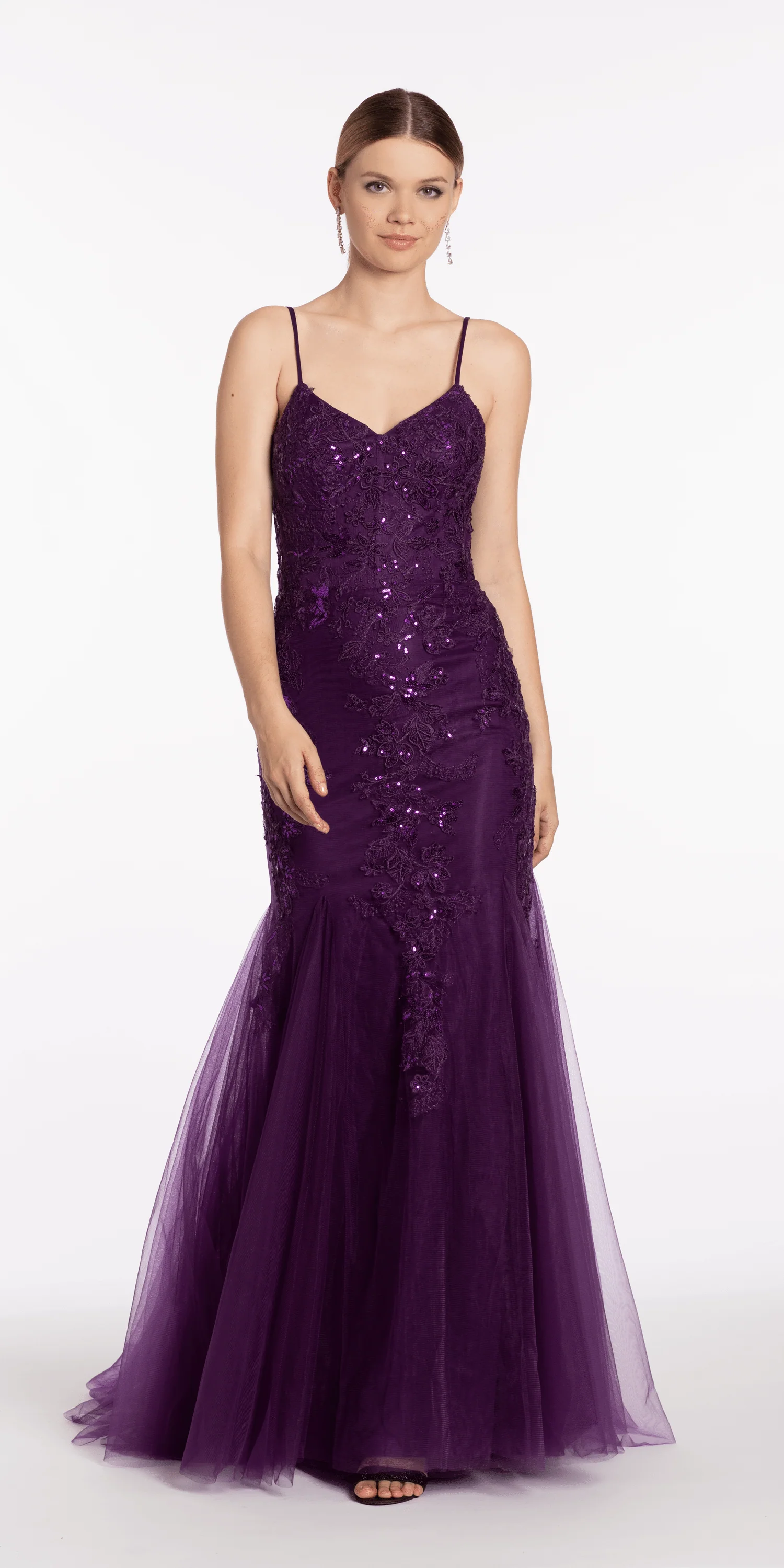 Floral Embroidered Sweetheart Lace Up Back Mermaid Dress - Image 3
