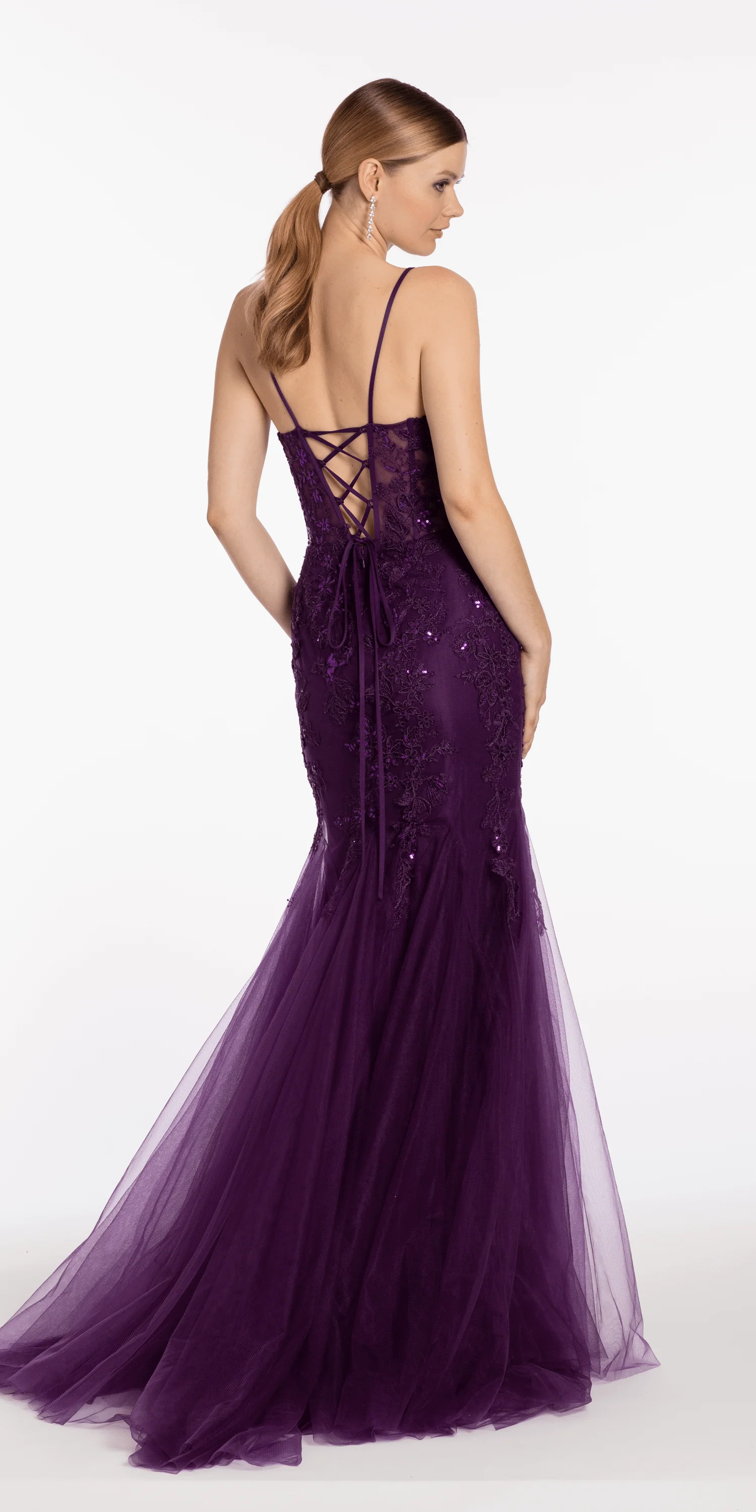 Floral Embroidered Sweetheart Lace Up Back Mermaid Dress - Image 5