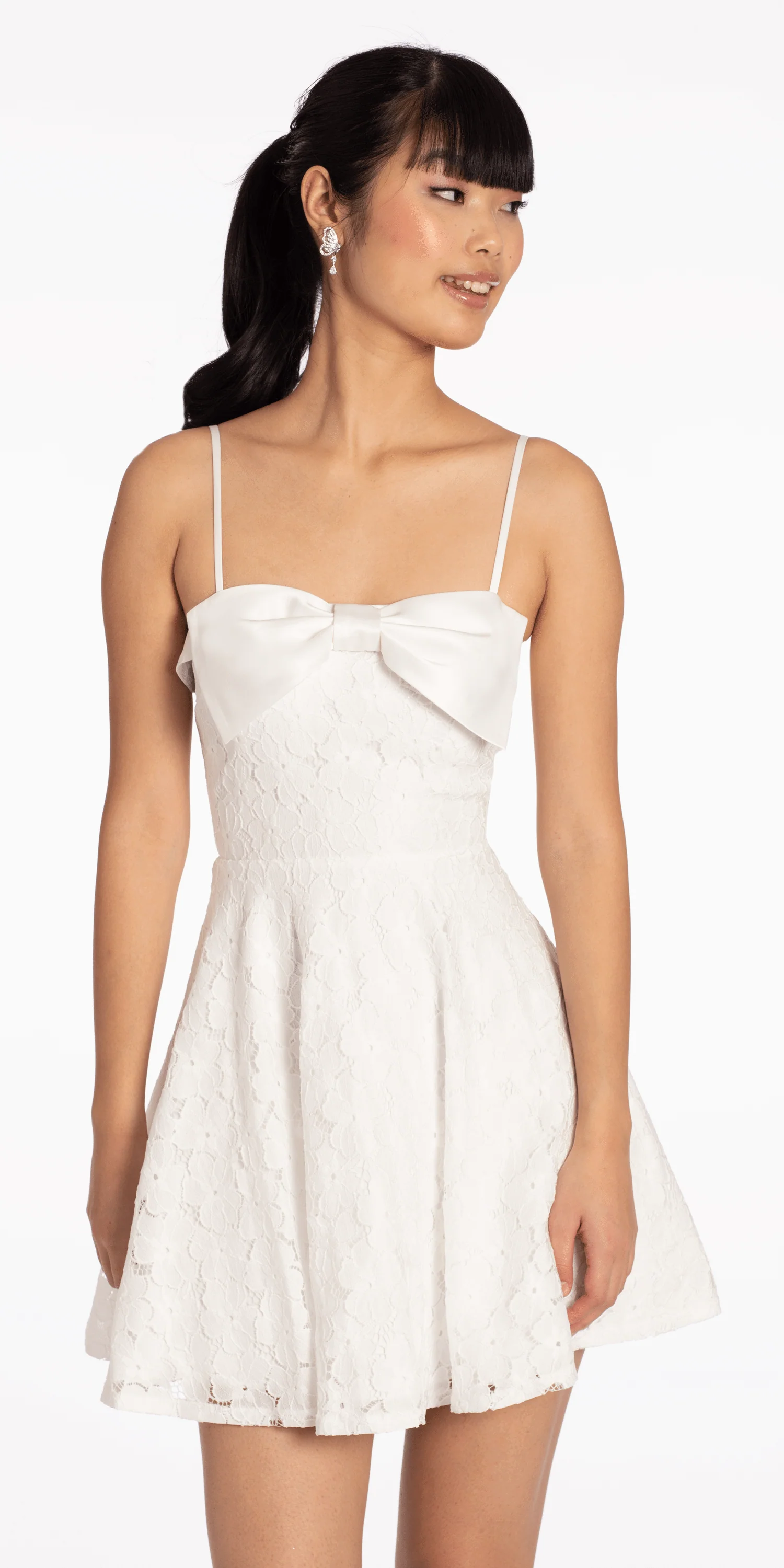 Floral Lace Fit and Flare Dress with Satin Bow - Image 3