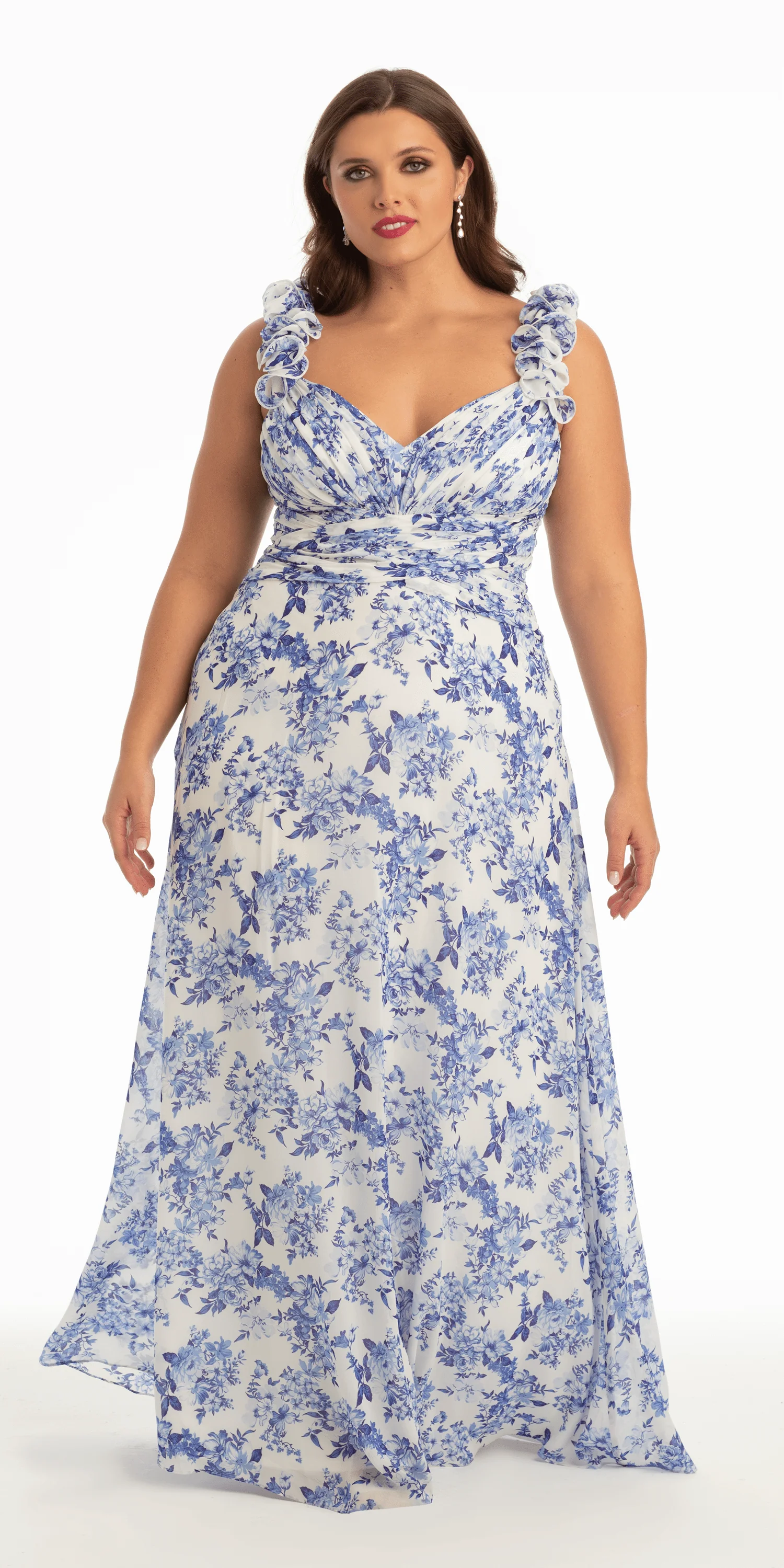 Floral Print Chiffon Column Dress with Ruffle Shoulders - Image 4
