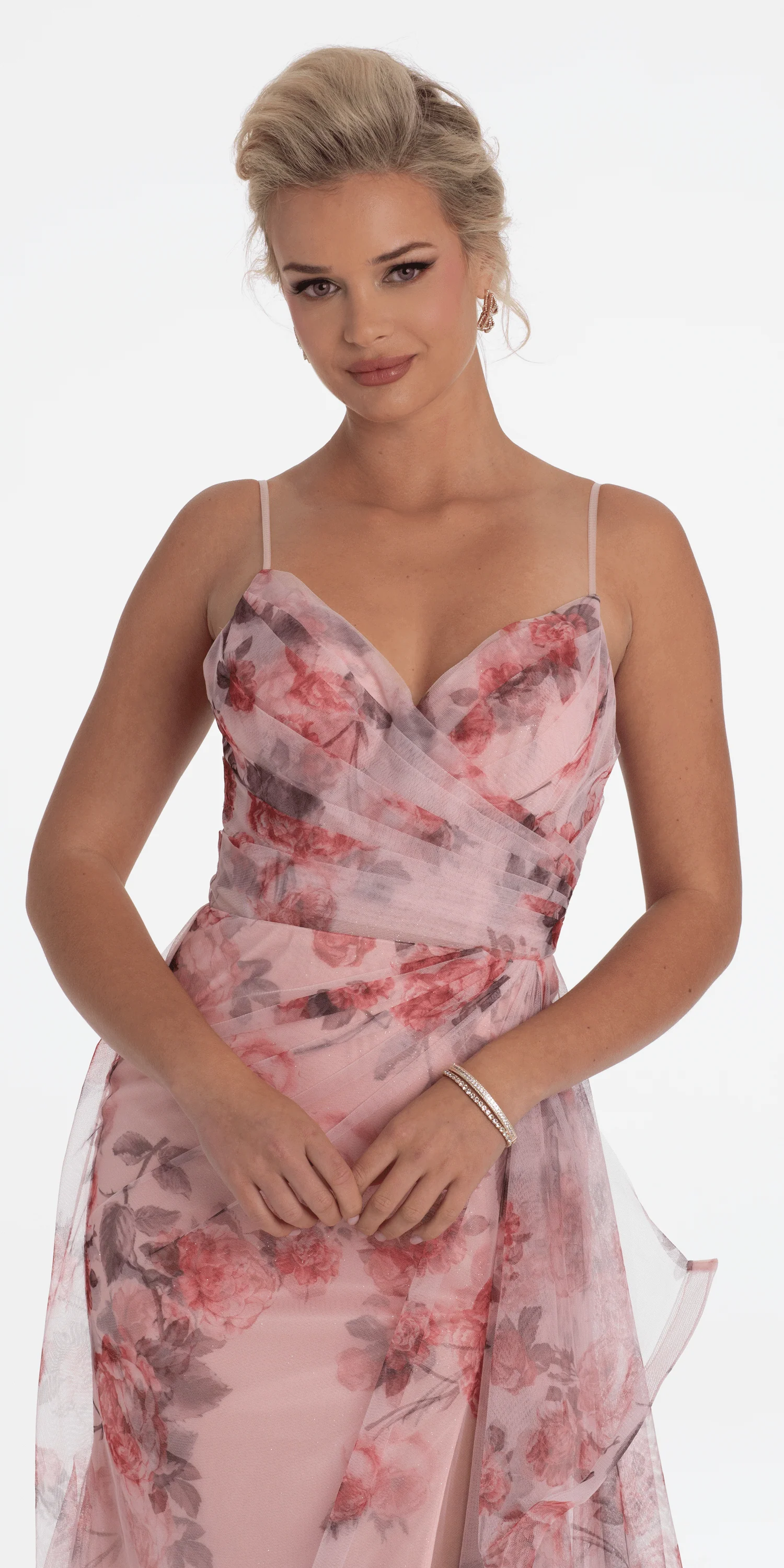 Floral Print Mesh Sweetheart A Line Dress with Side Slit - Image 3