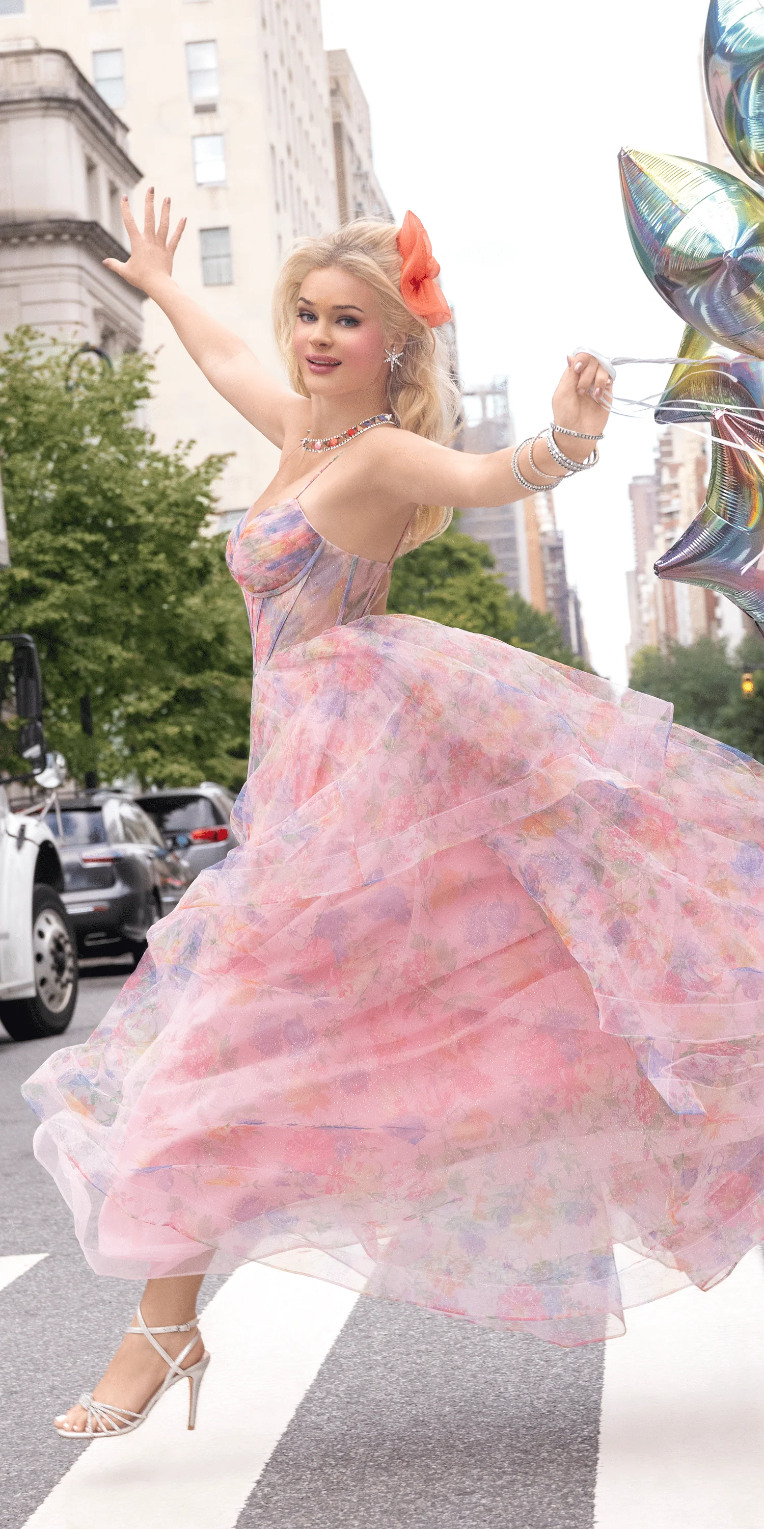 Floral Sweetheart Tiered Lace Up Back Corset Ballgown - Image 5