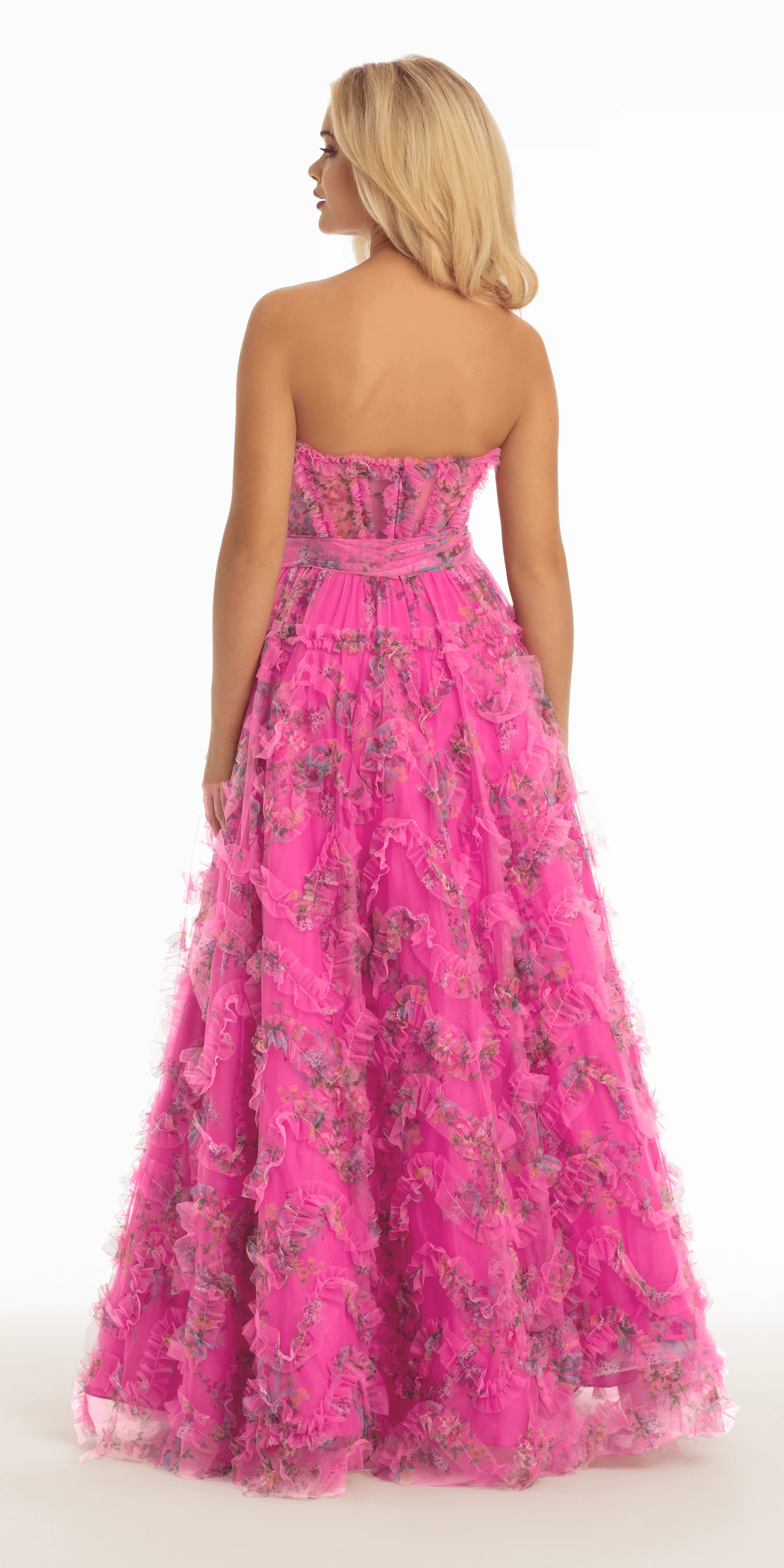 Floral Tulle Corset Ballgown with Waist Tie - Image 5