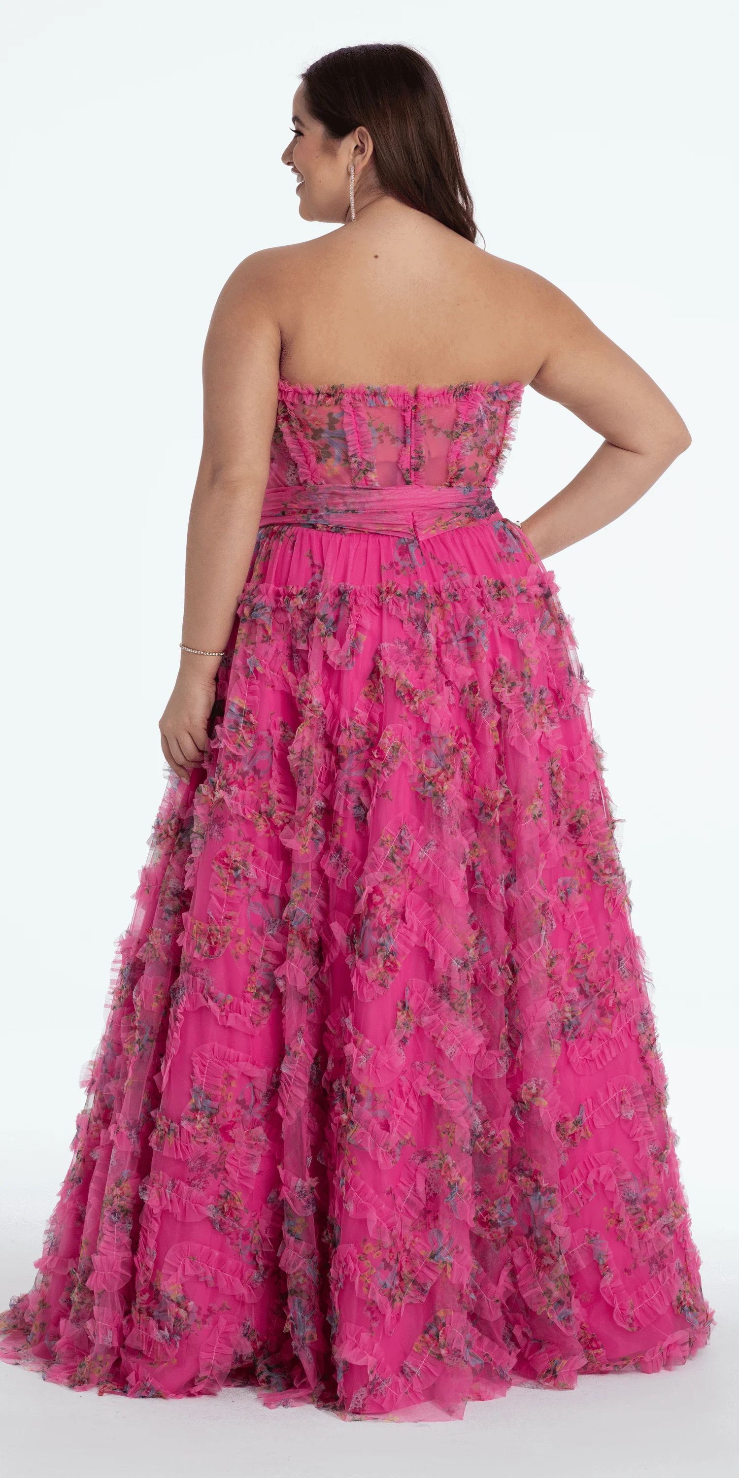 Floral Tulle Corset Ballgown with Waist Tie - Image 8