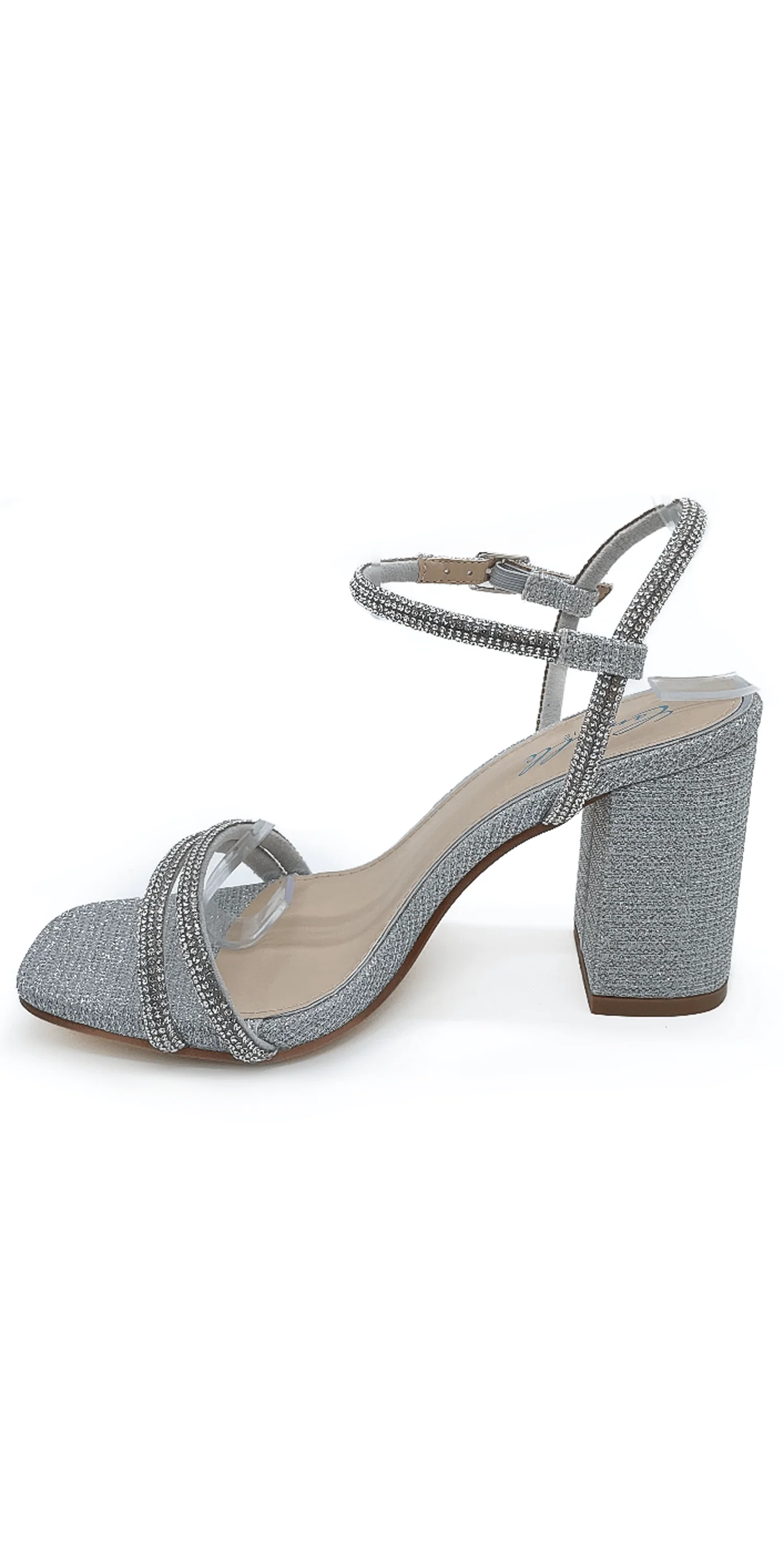 Glitter Double Strap Rhinestone Block Heel Sandal - Image 4