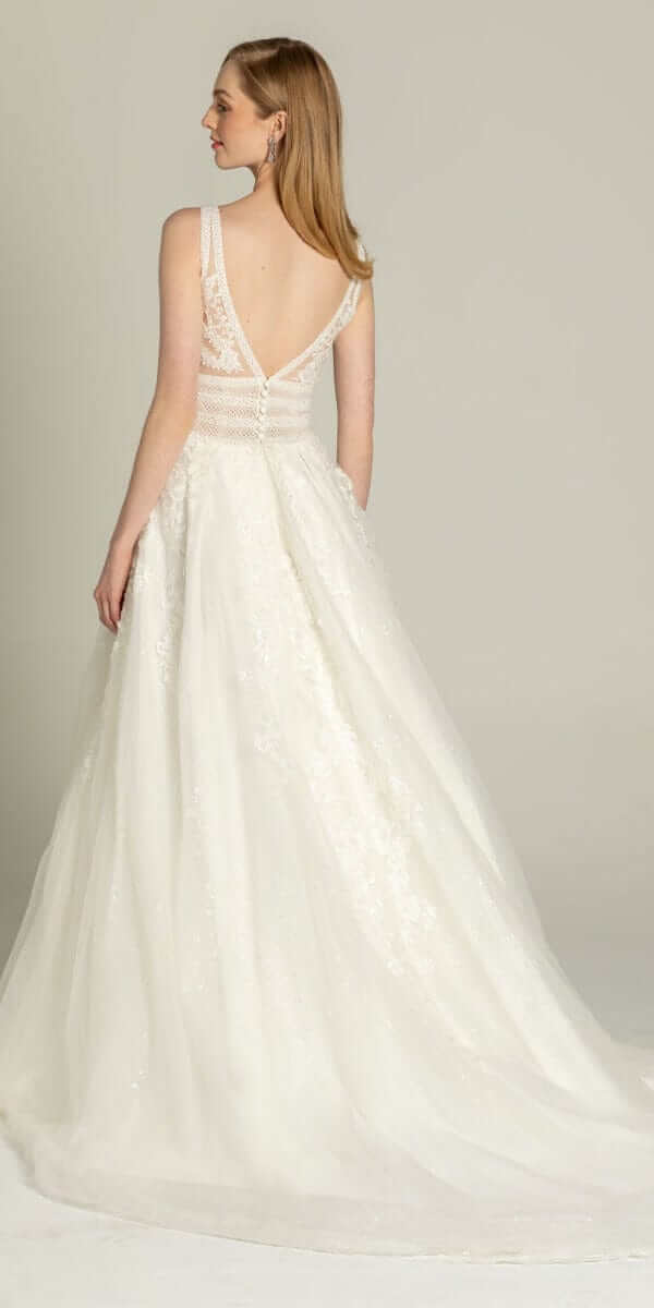 Glitter Embroidered Plunging Box Pleat Tulle Ballgown - Image 3
