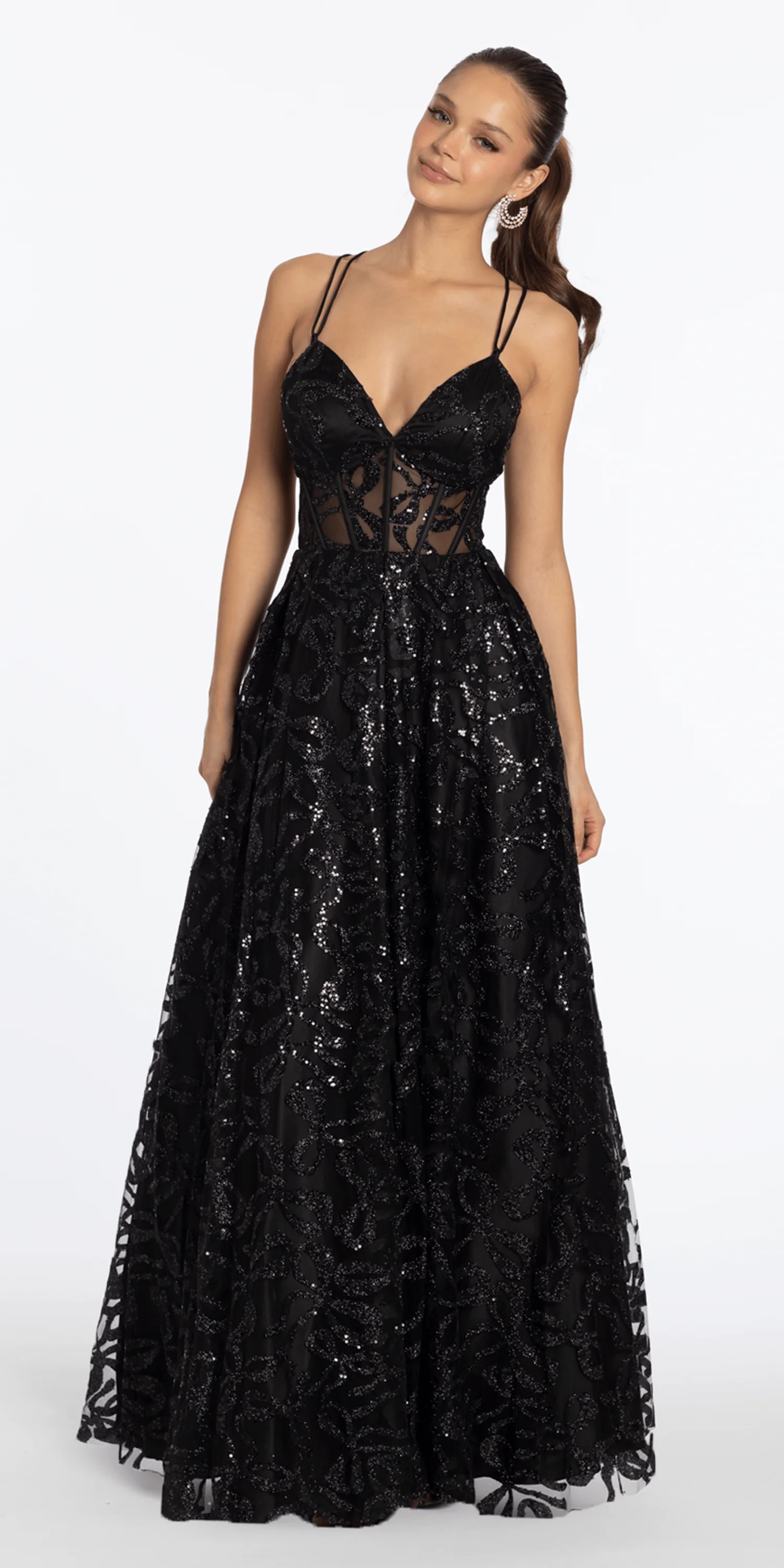 Glitter Illusion Sweetheart Corset Ballgown with Pockets - Image 4