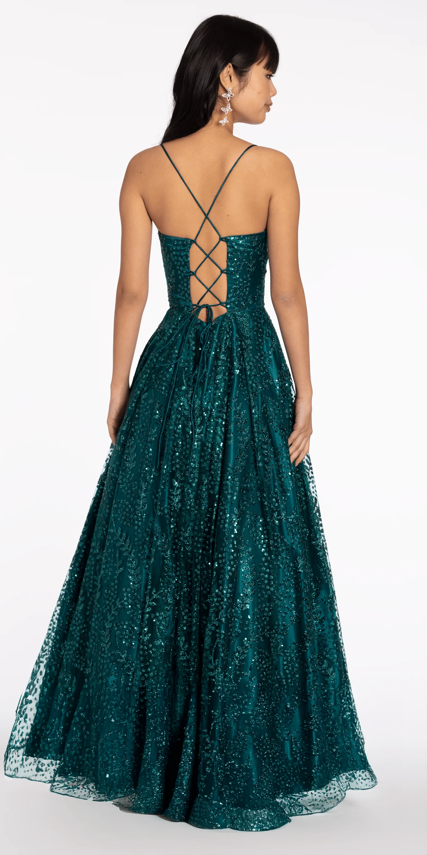 Glitter Mesh Sweetheart Lace Up Back Ballgown - Image 3