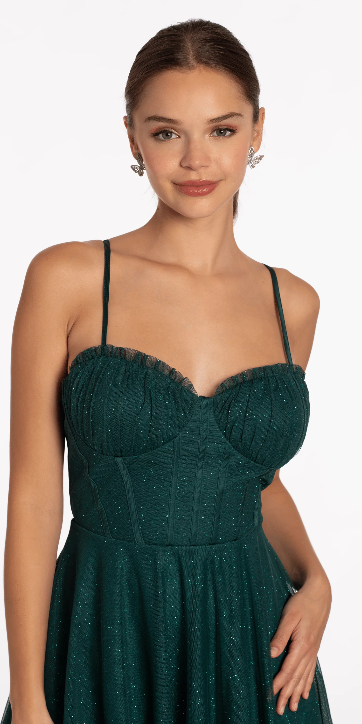 Glitter Mesh Sweetheart  Pleated Tea Length Dress - Image 3