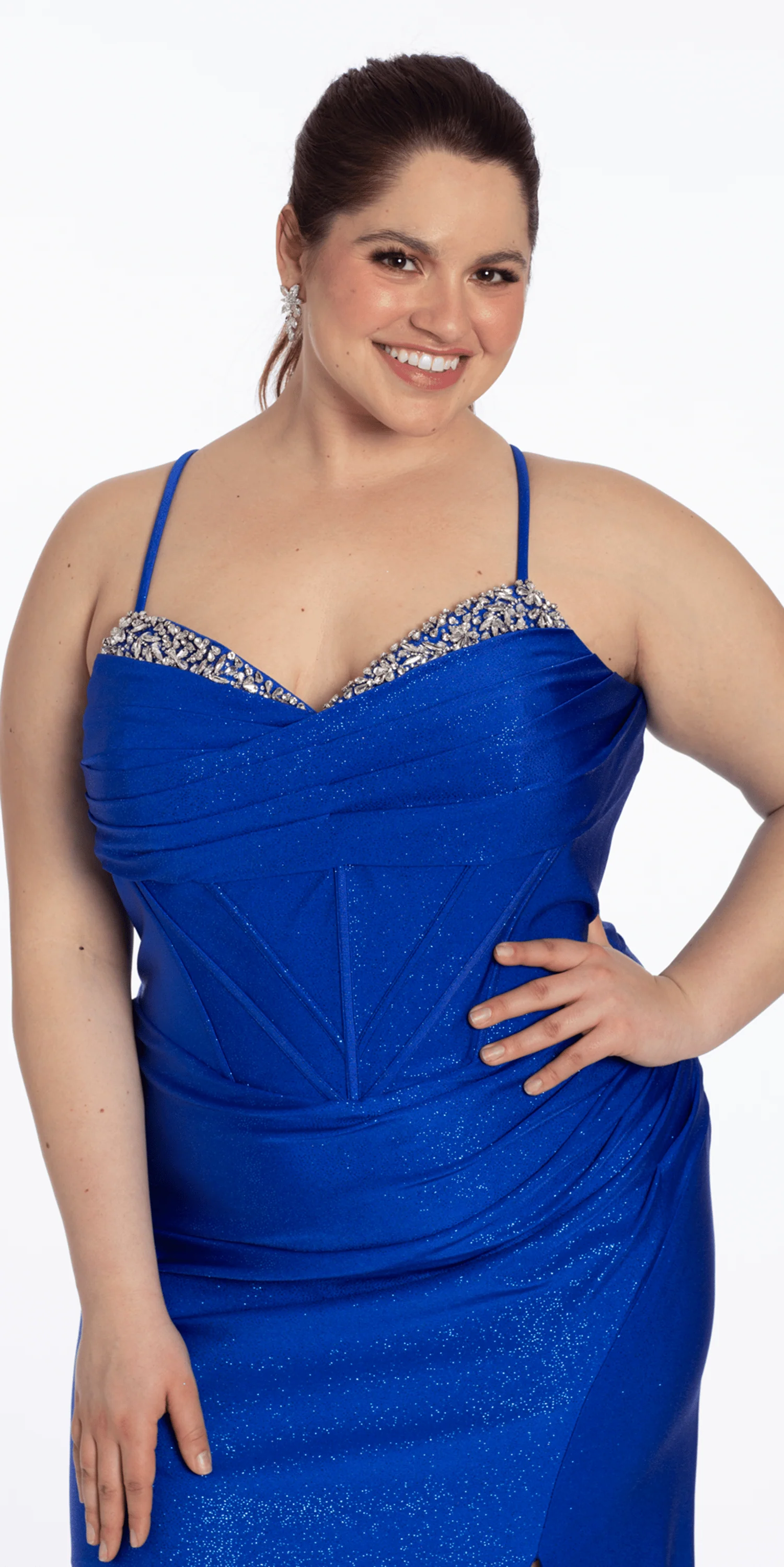 Glitter Stretch Sweetheart Corset Column Dress with Rhinestones - Image 5