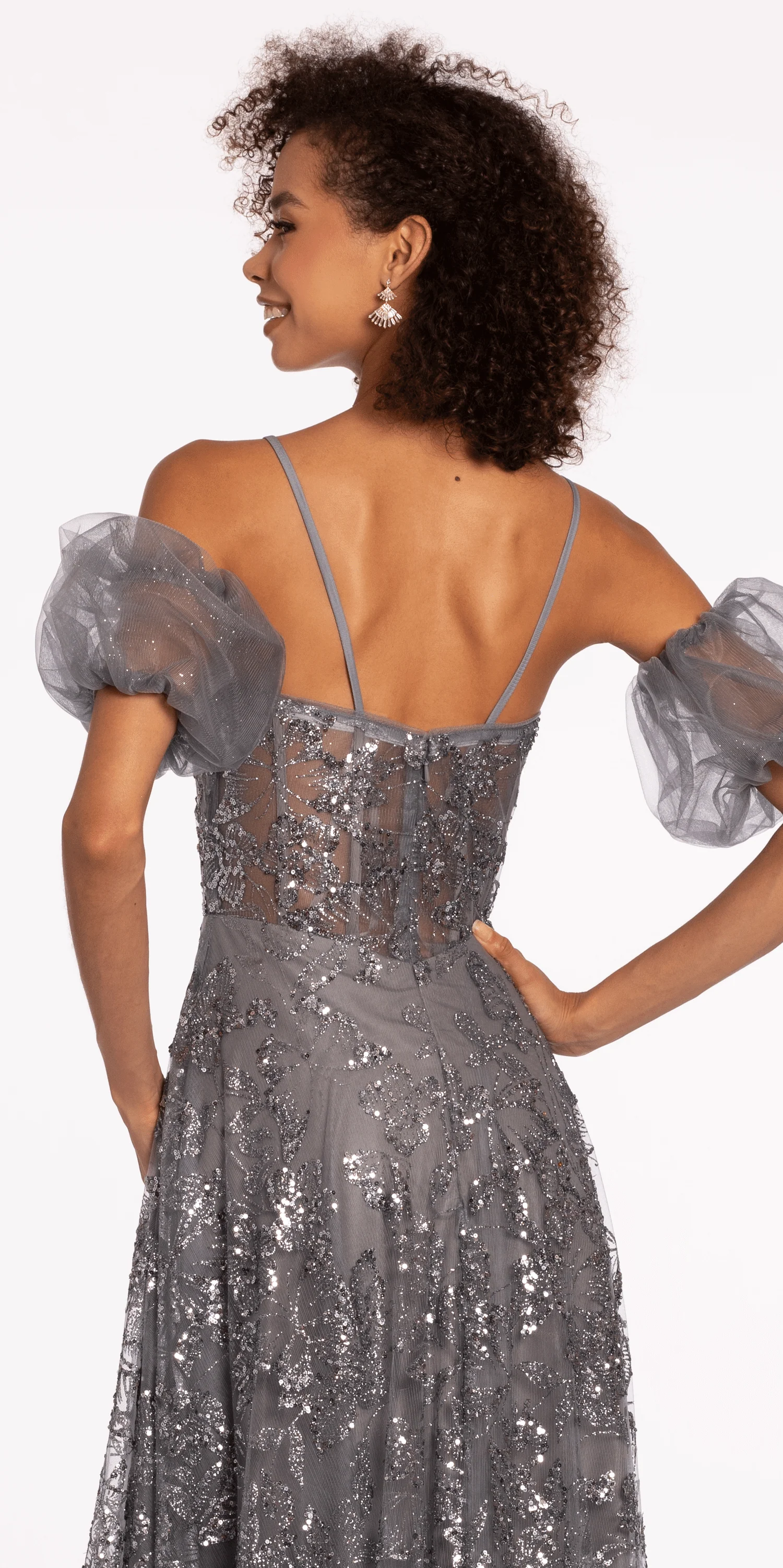 Glitter Sweetheart Corset A Line Dress with Detachable Sleeves - Image 4