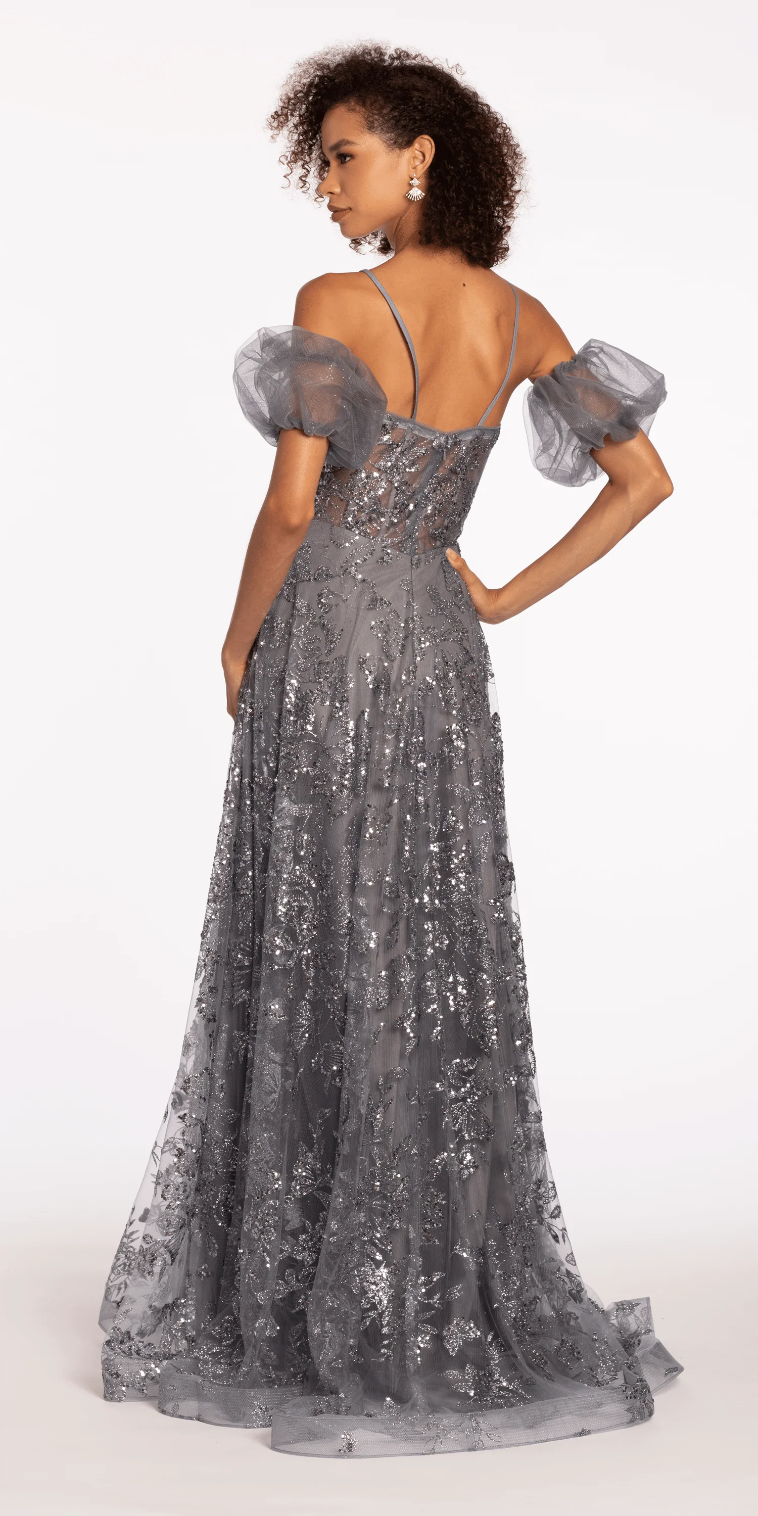 Glitter Sweetheart Corset A Line Dress with Detachable Sleeves - Image 5