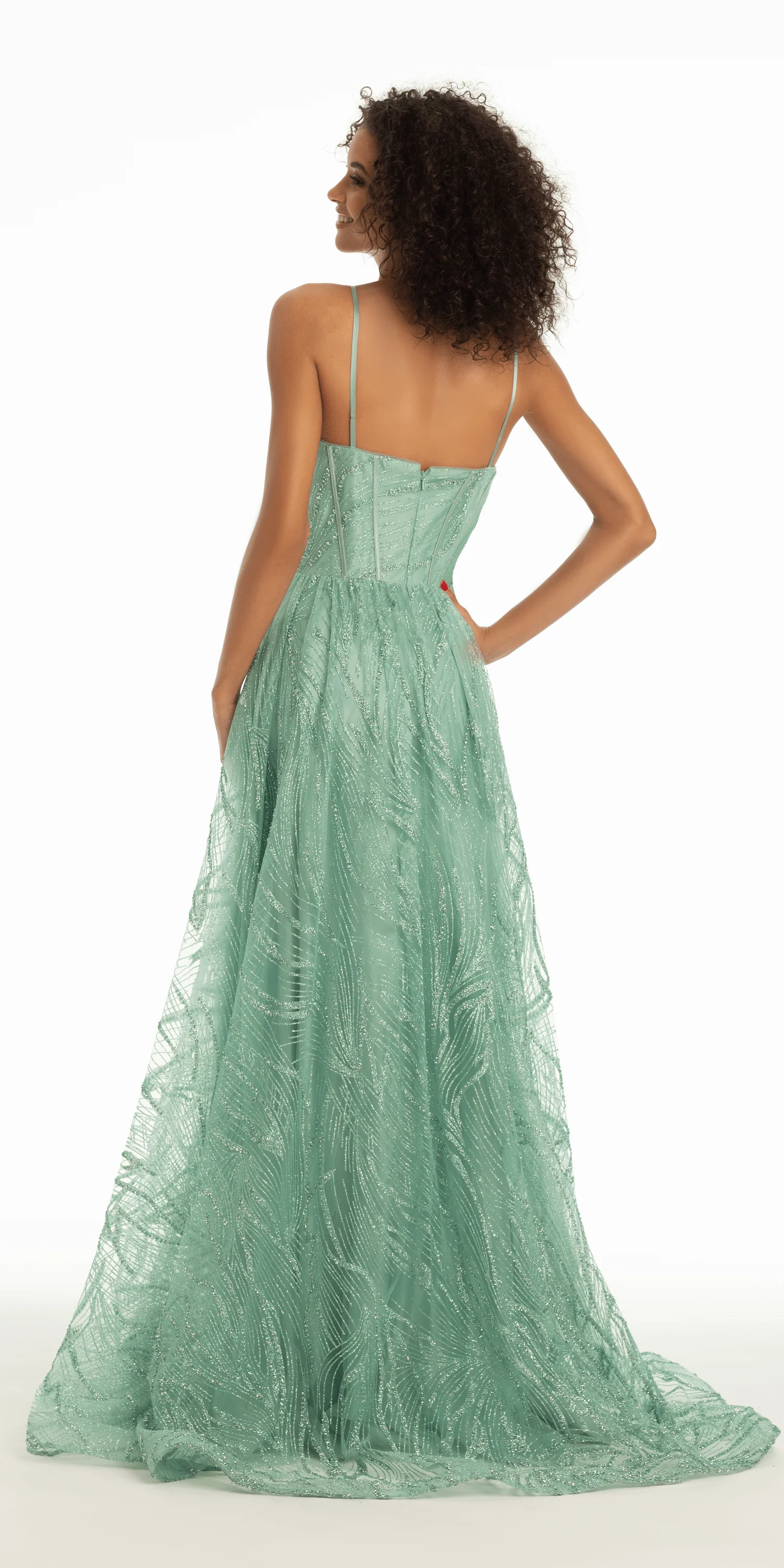 Glitter Sweetheart Corset A Line Dress with Side Slit - Image 7