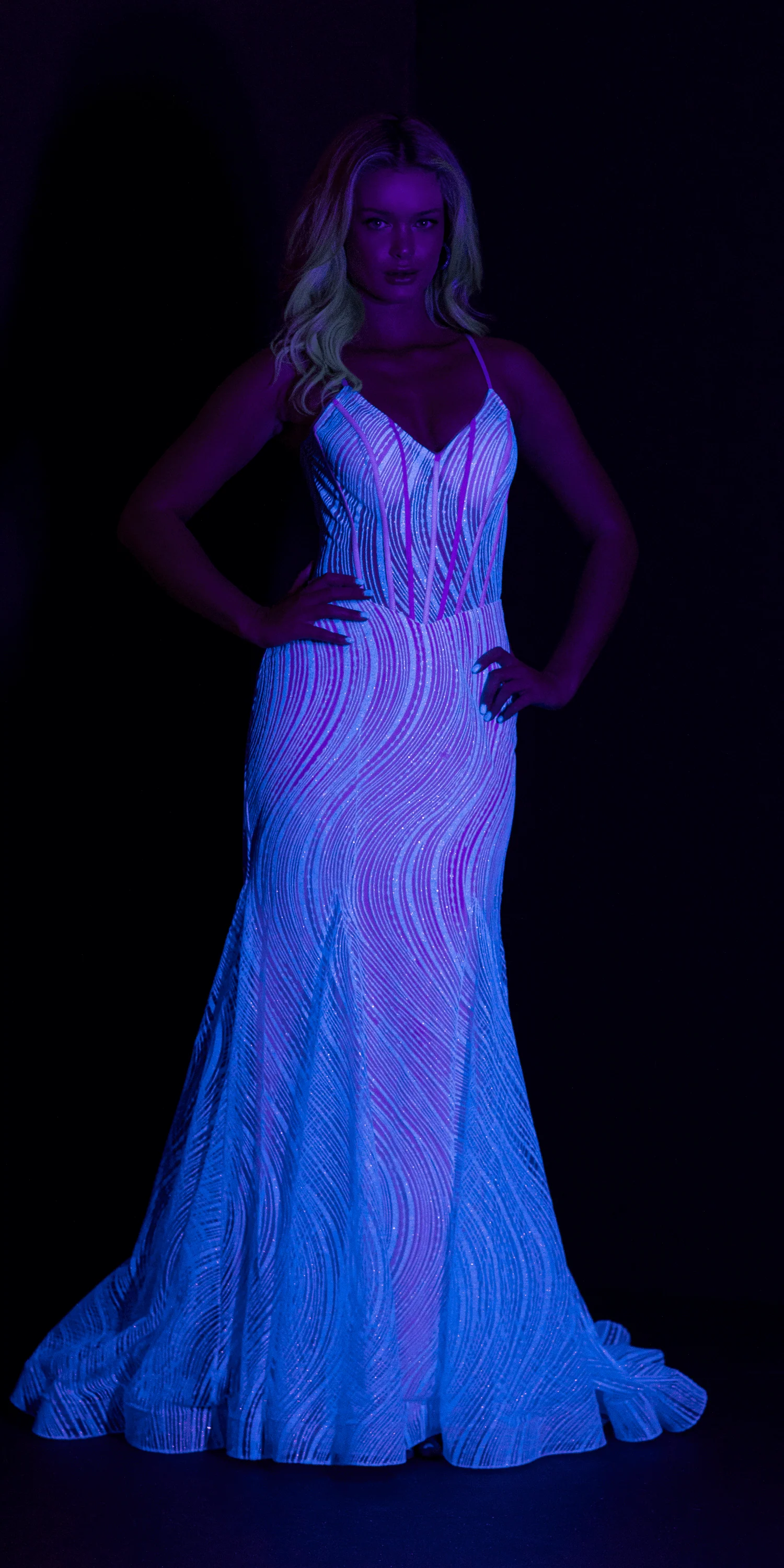 Glitter Glow in the Dark Swirl Sweetheart Corset Mermaid Dress with Godets - Image 18
