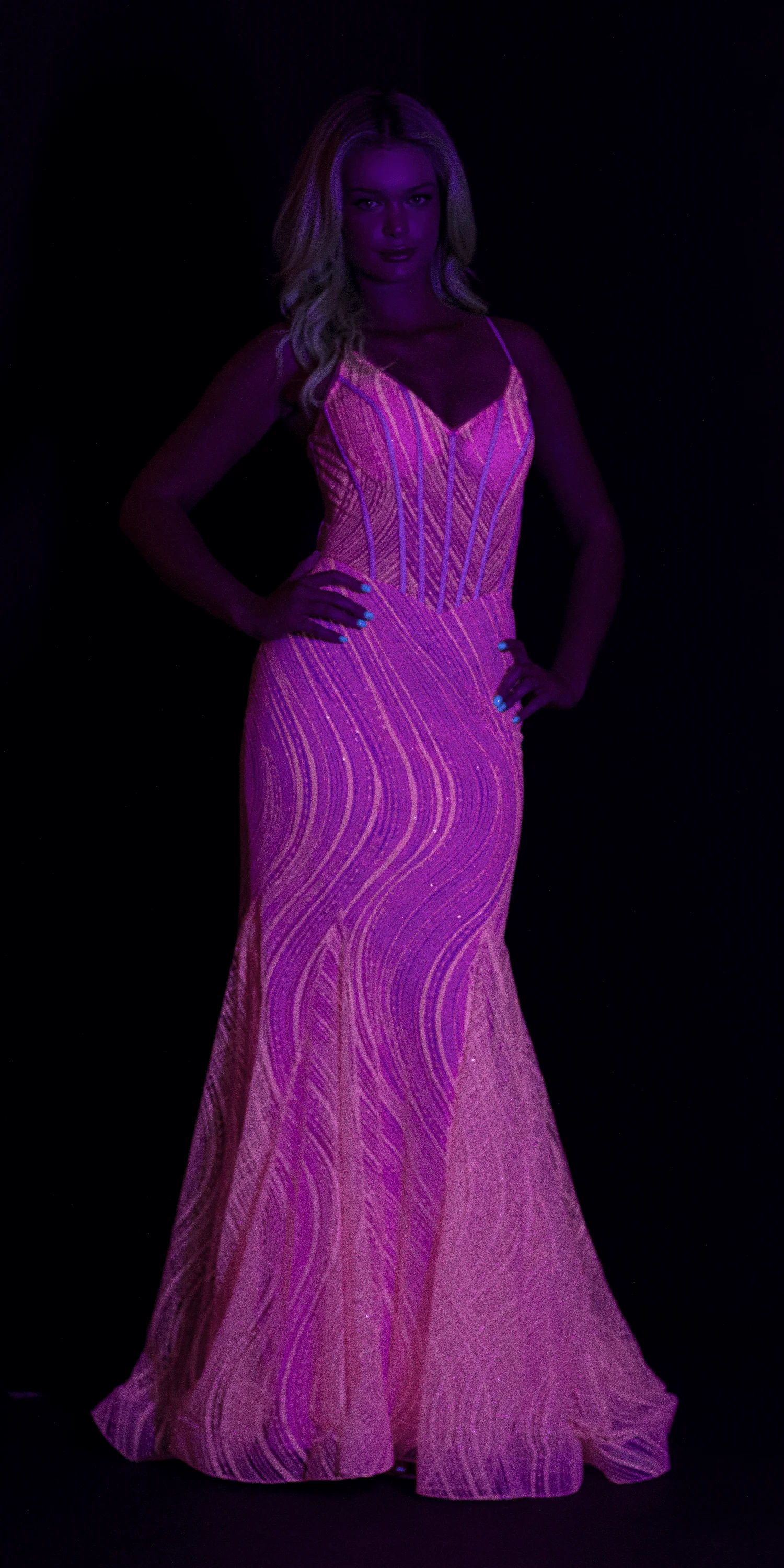 Glitter Glow in the Dark Swirl Sweetheart Corset Mermaid Dress with Godets - Image 7