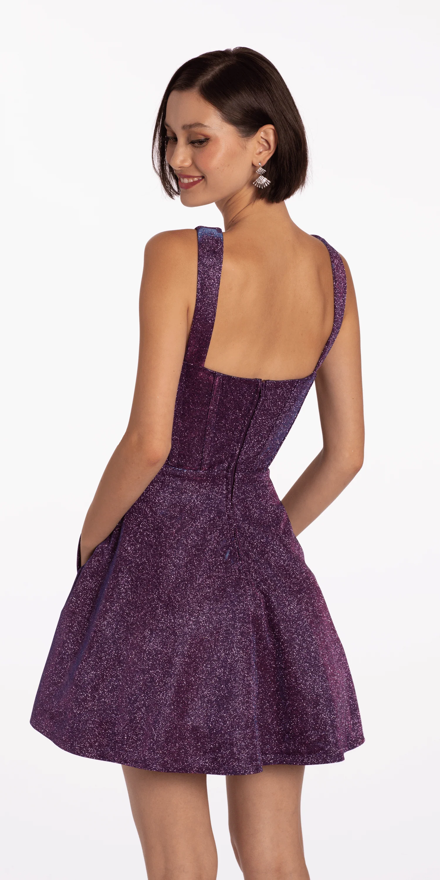 Iridescent Glitter Tank Corset Skater Dress with Pockets - Image 4