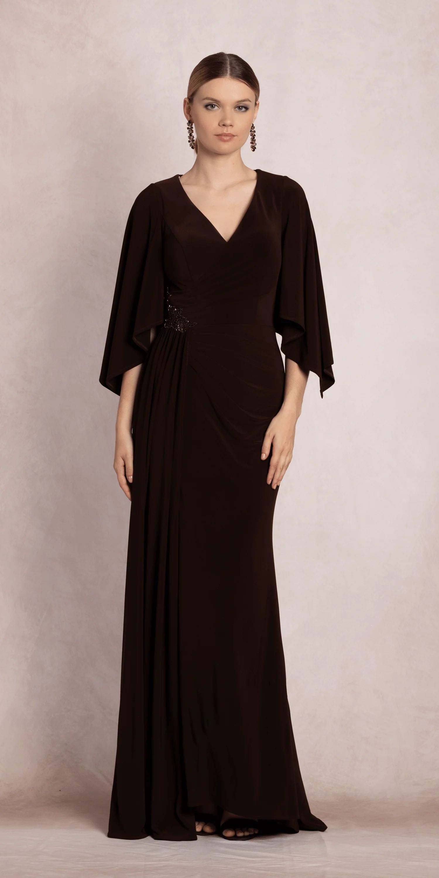 Jersey Cape Sleeve V Neck Faux Wrap Dress - Image 2