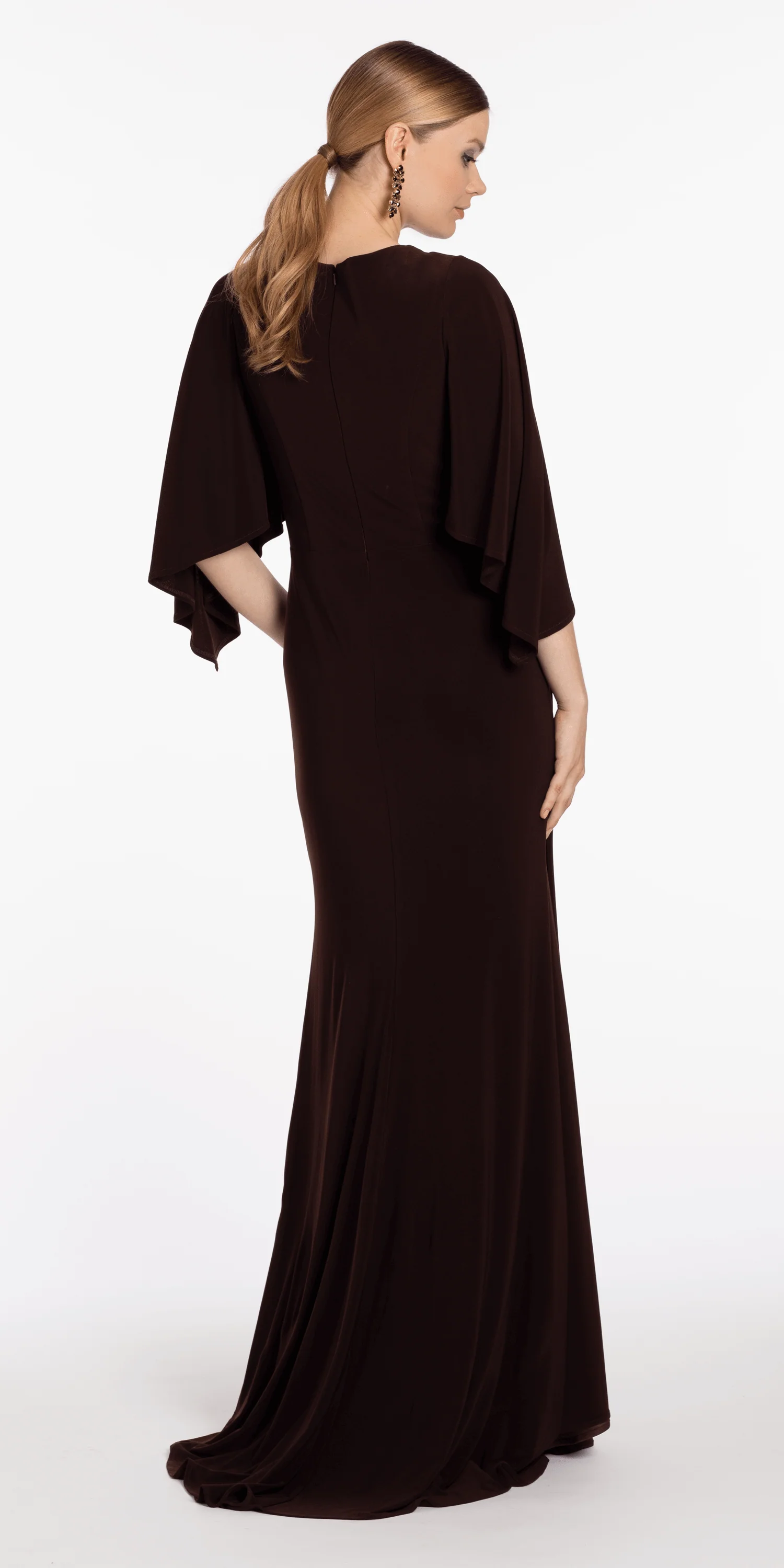 Jersey Cape Sleeve V Neck Faux Wrap Dress - Image 5