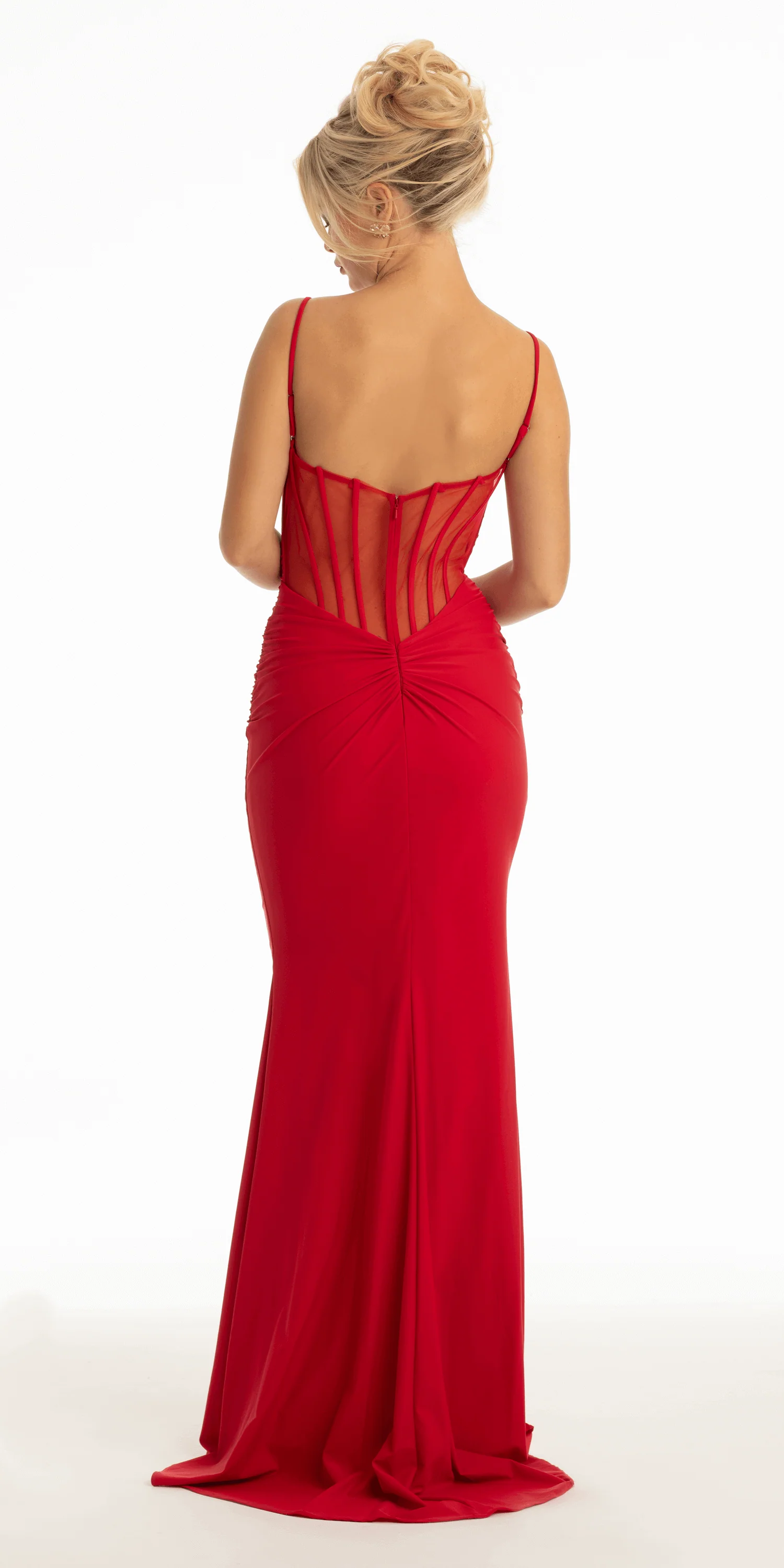Jersey Ruched Plunging Corset Back Trumpet Dress - Image 2