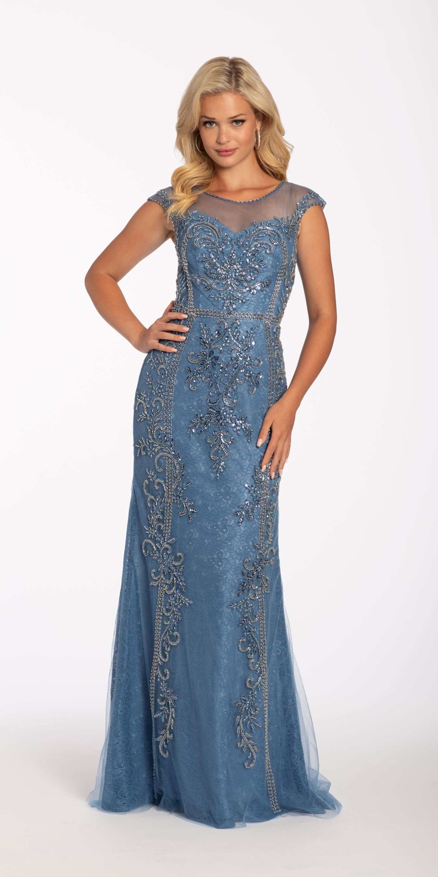Lace Cap Sleeve Beaded Sheath Dress - Image 3