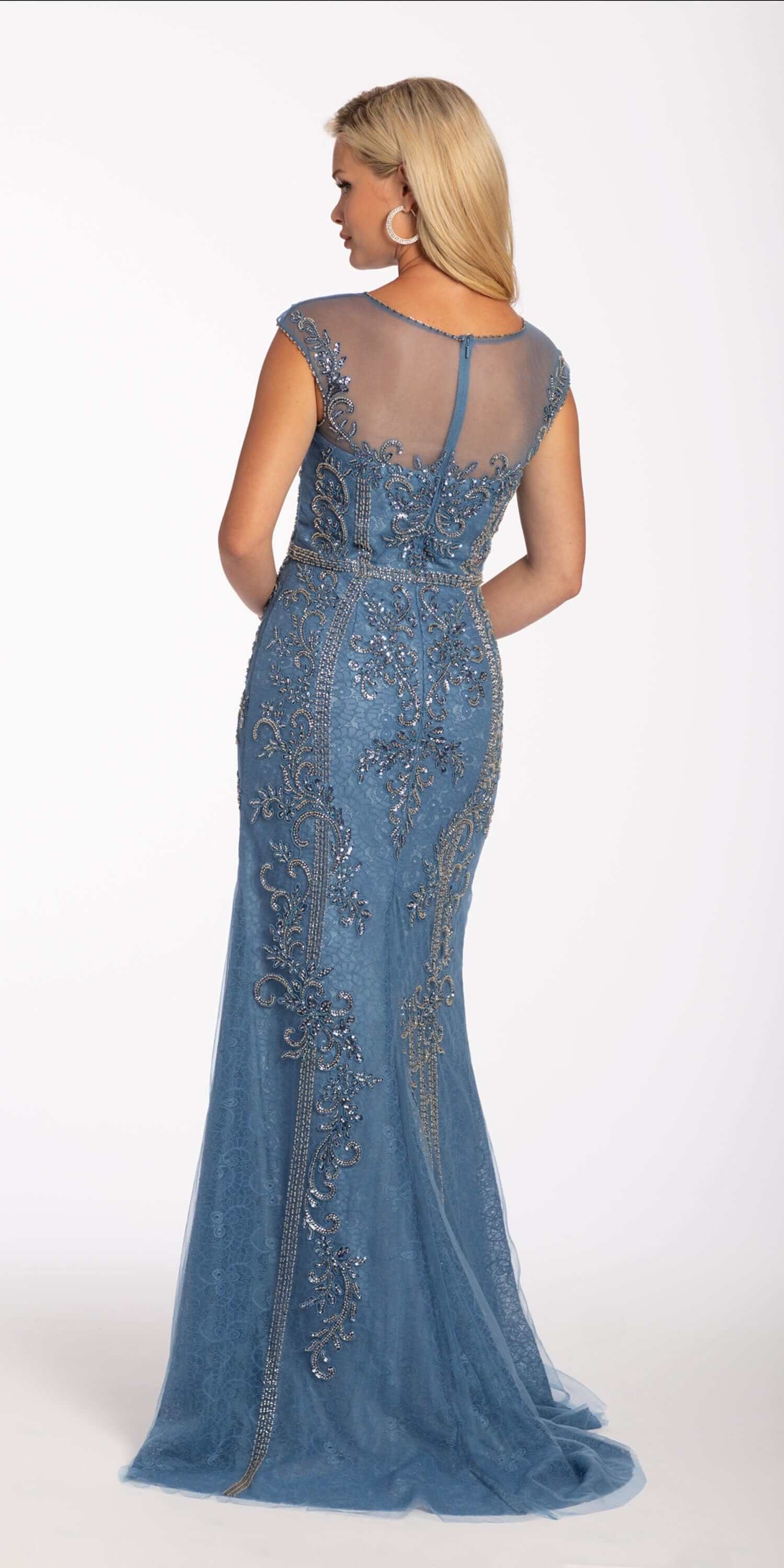 Lace Cap Sleeve Beaded Sheath Dress - Image 4