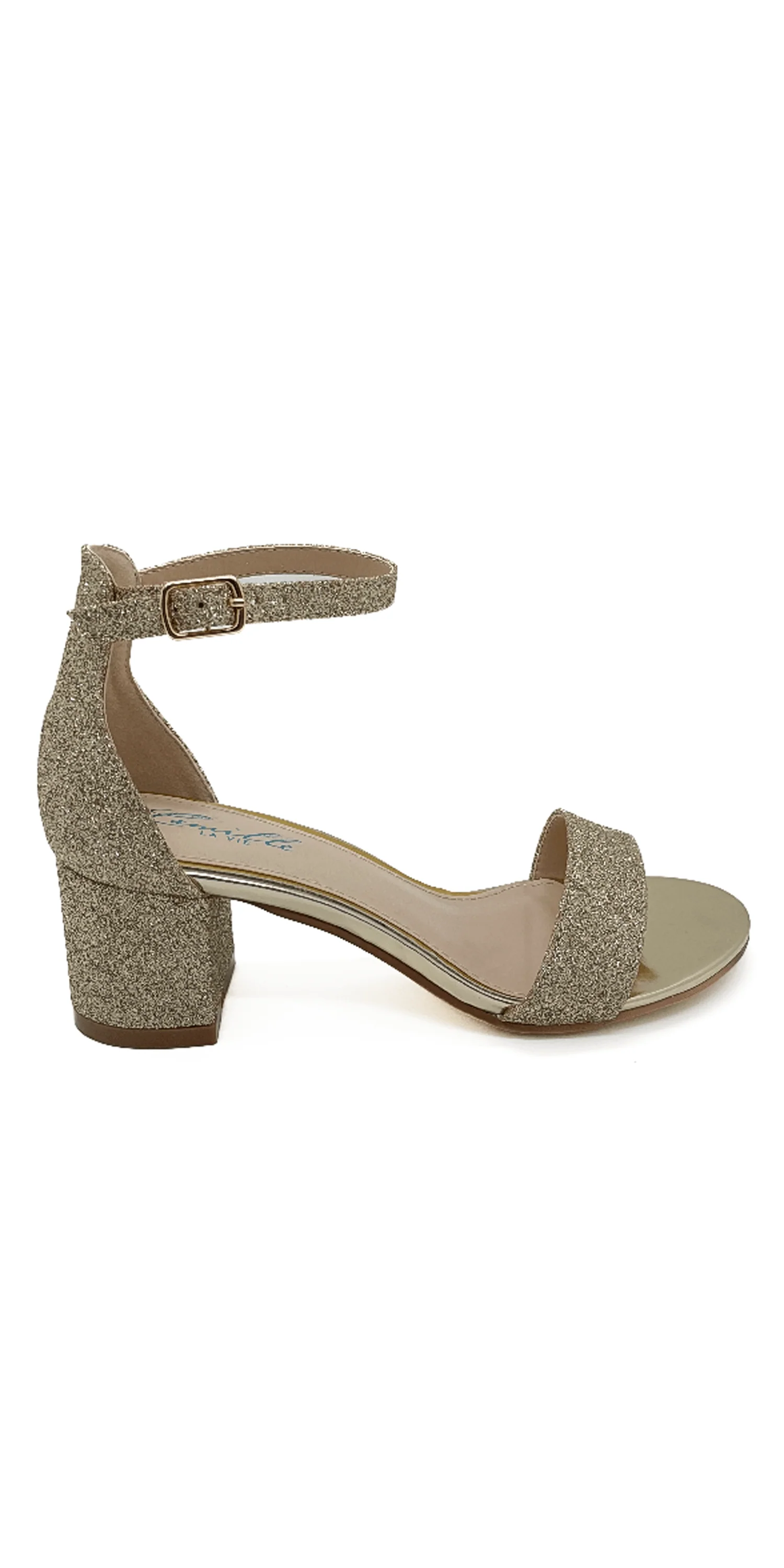 Low Heel Glitter Ankle Strap Sandal