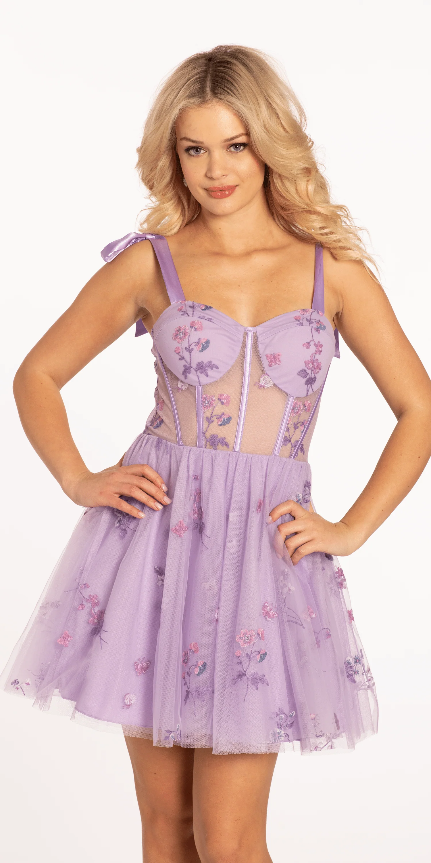 Mesh Floral Embroidered Corset Fit and Flare Dress - Image 4