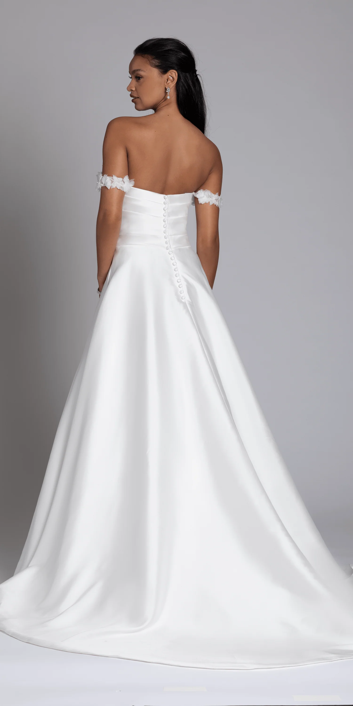 Mikado Off the Shoulder Pleated Bodice Ballgown with Pockets - Image 5