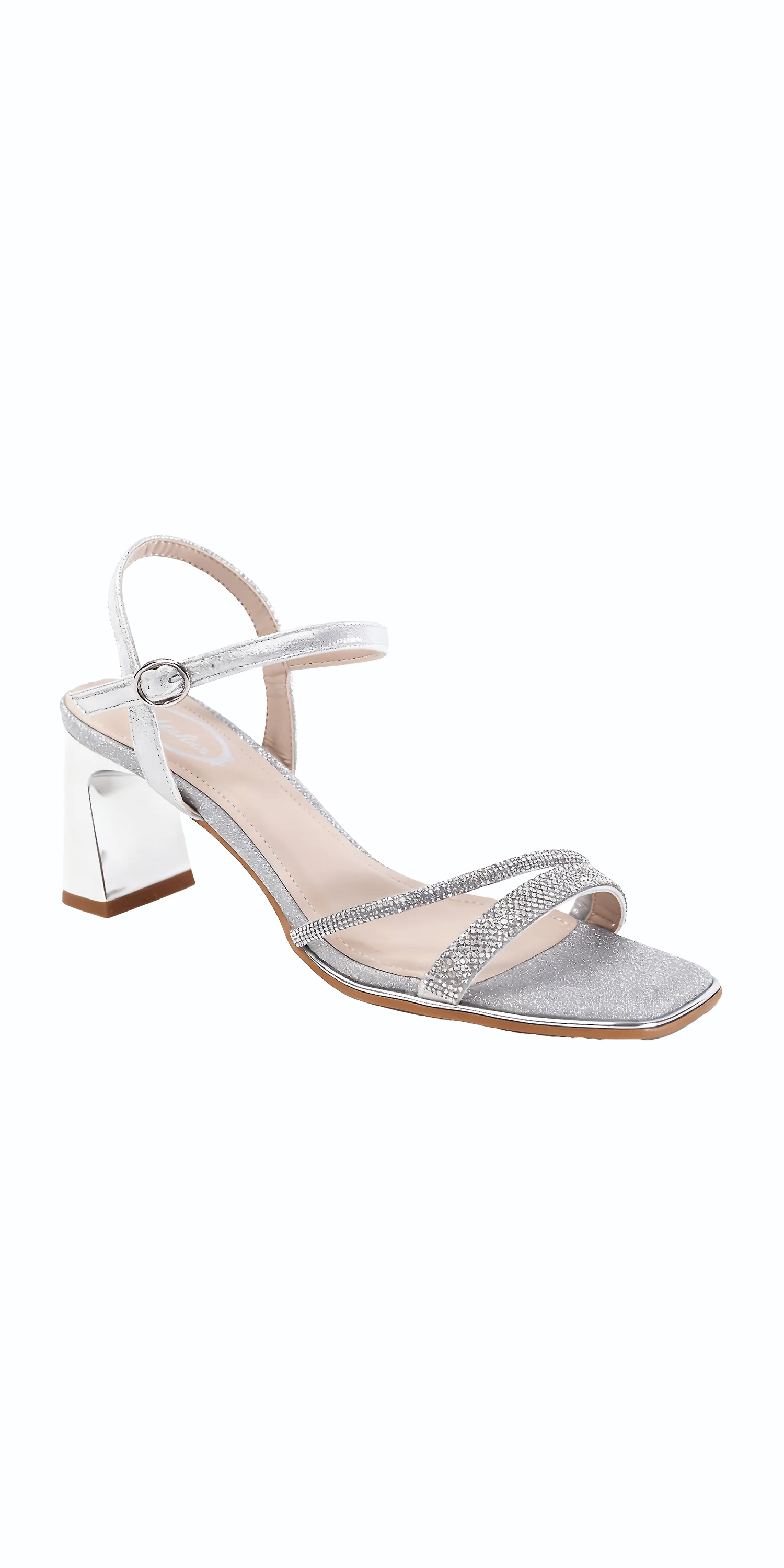 Mirror Heel Glitter Strappy Rhinestone Sandal