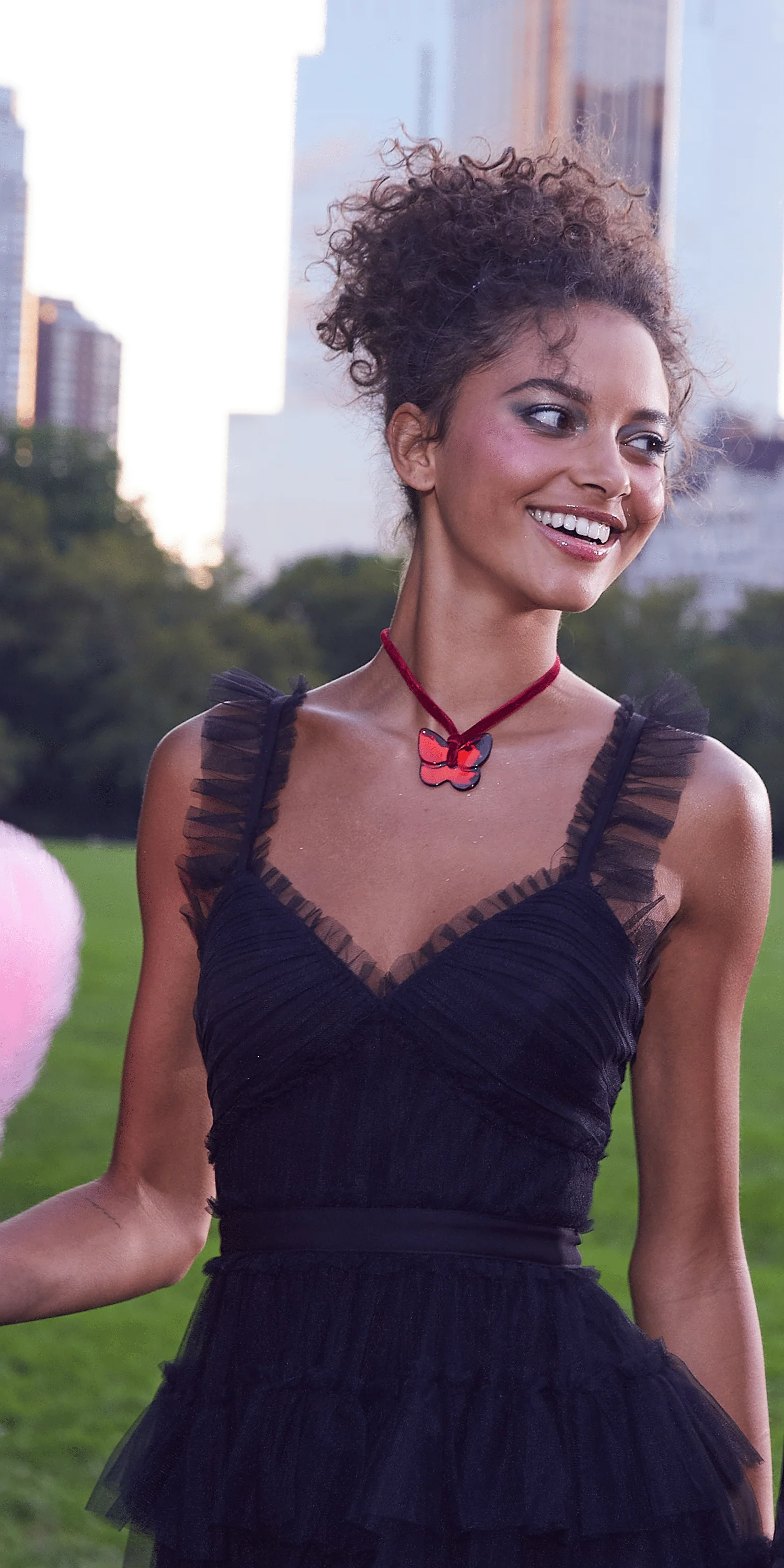 Multi Tiered Tulle Ballgown with Satin Waist Accent - Image 2