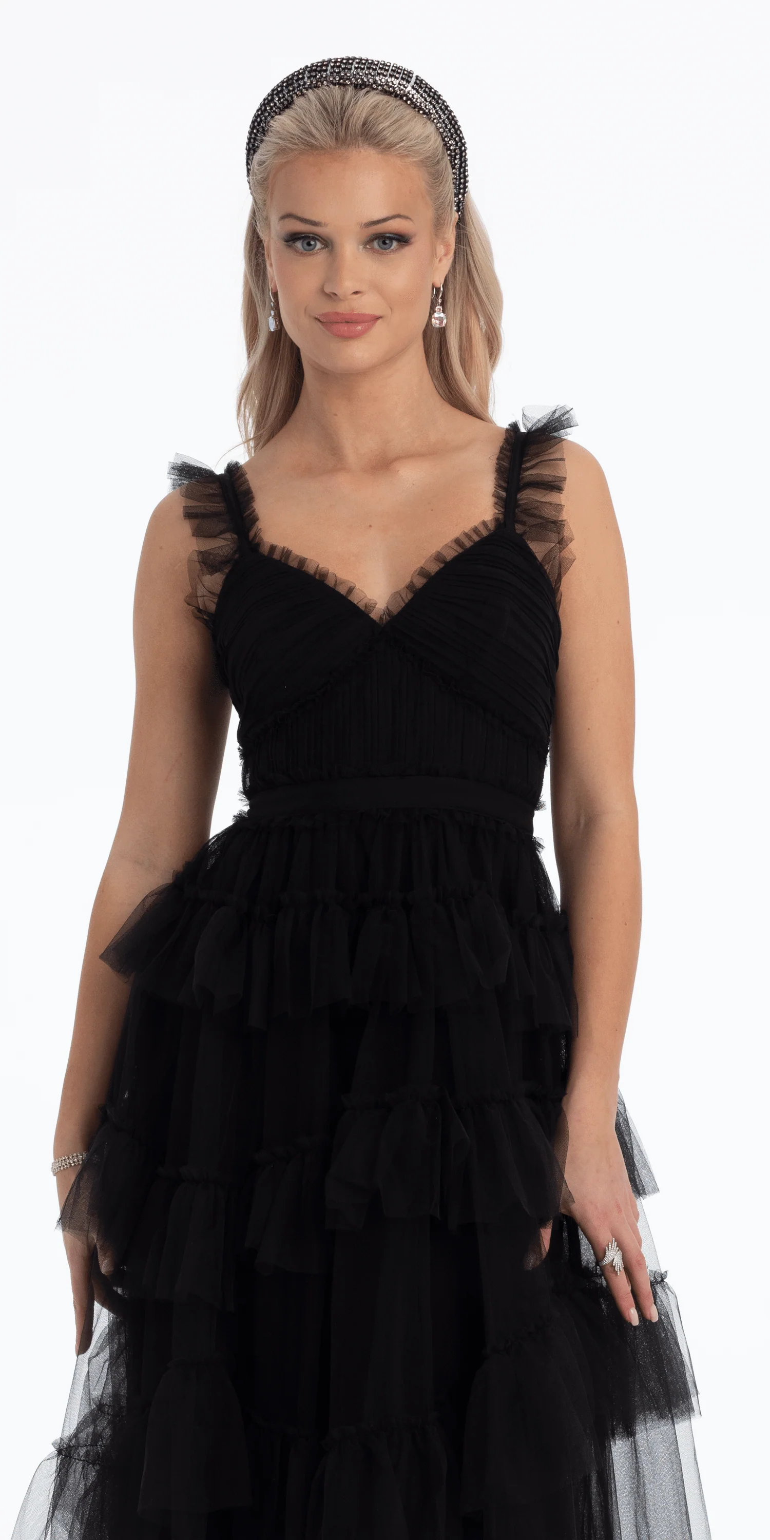 Multi Tiered Tulle Ballgown with Satin Waist Accent - Image 3