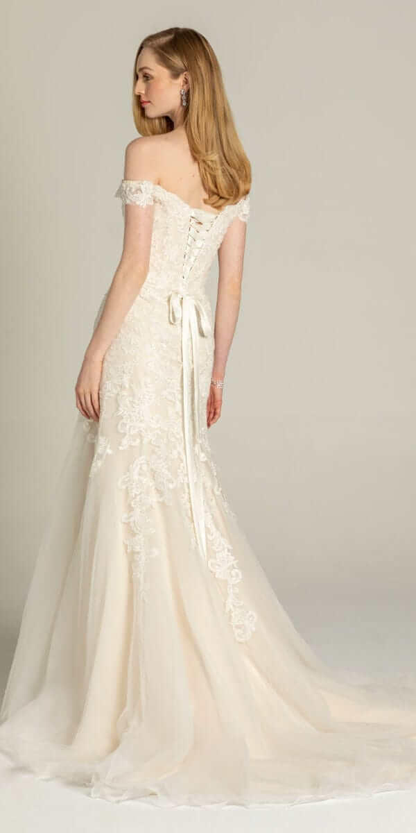 Off the Shoulder Embroidered Corset Trumpet Dress - Image 4