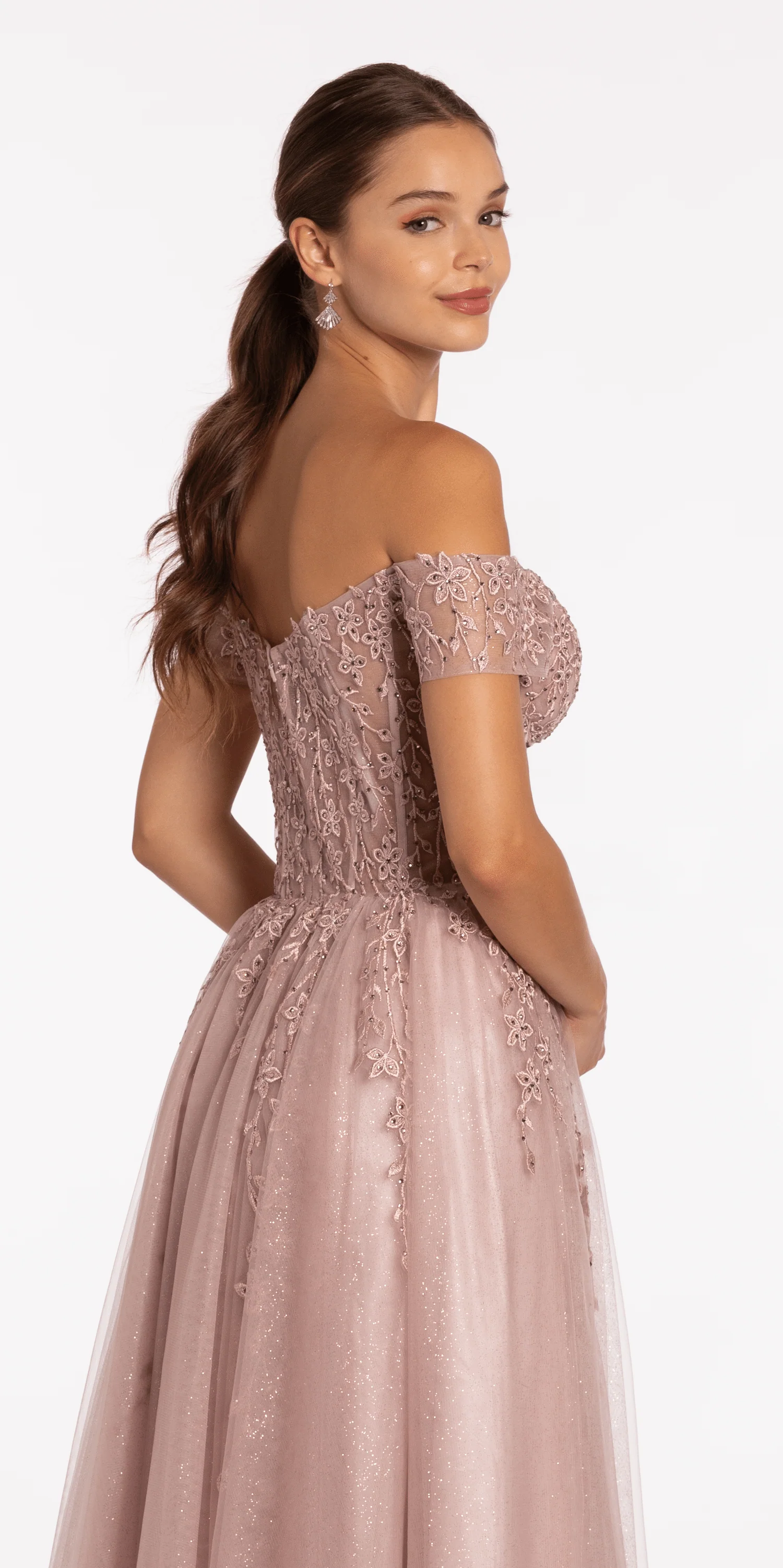 Off the Shoulder Embroidered Tulle Ballgown - Image 3