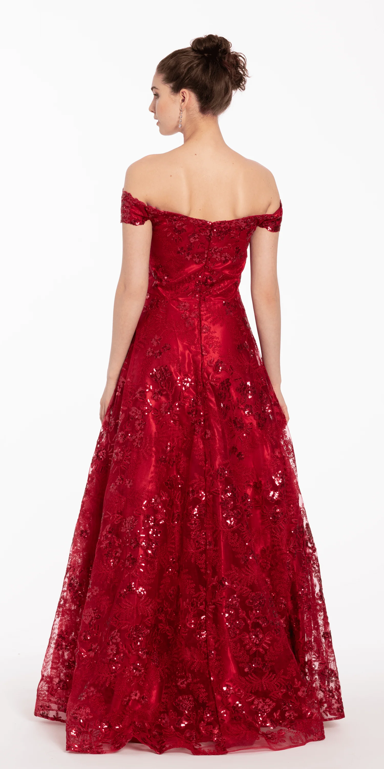 Off the Shoulder Floral Embroidered A Line Dress - Image 5