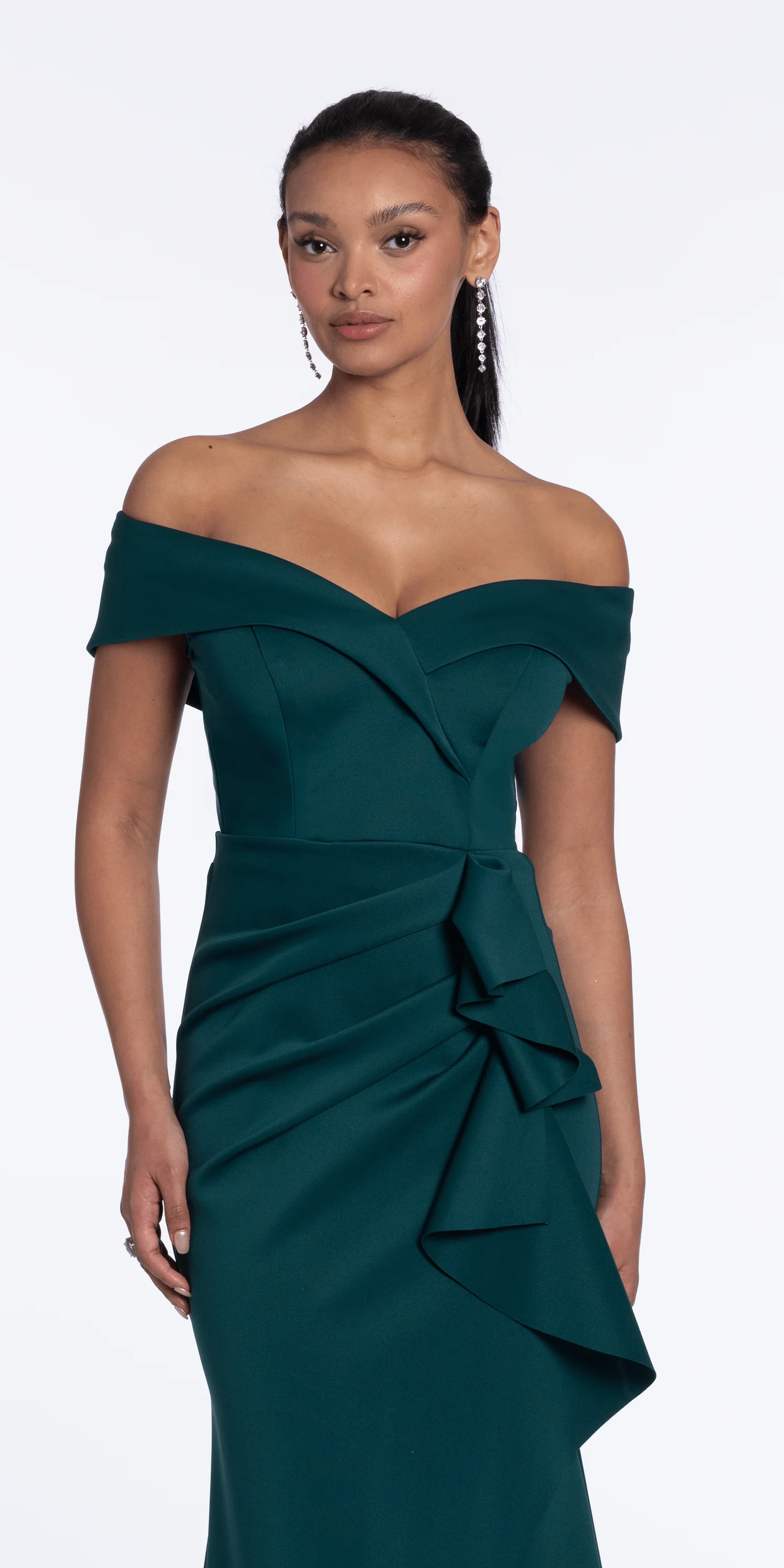 Off the Shoulder Scuba Dress with Side Ruffle - Image 3