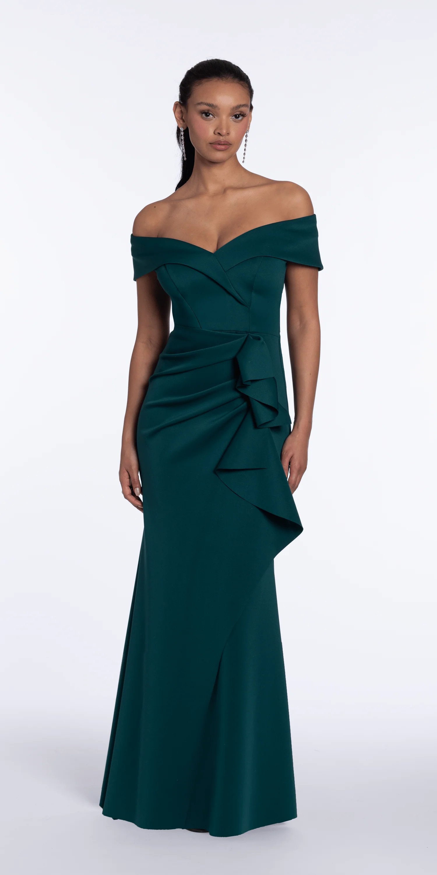 Off the Shoulder Scuba Dress with Side Ruffle - Image 4
