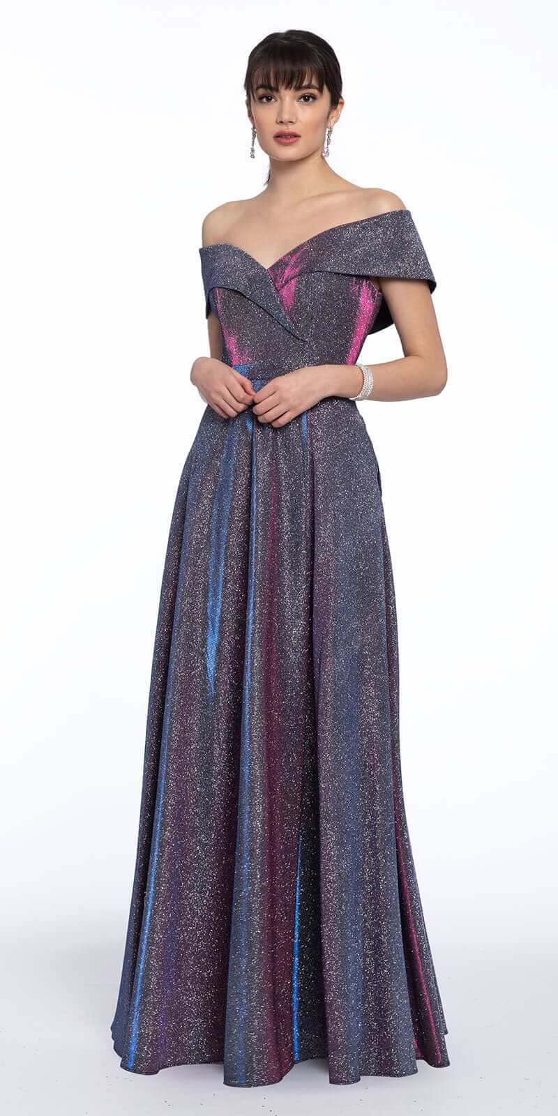 Off The Shoulder Surplice Two Tone Metallic Dress - Image 3