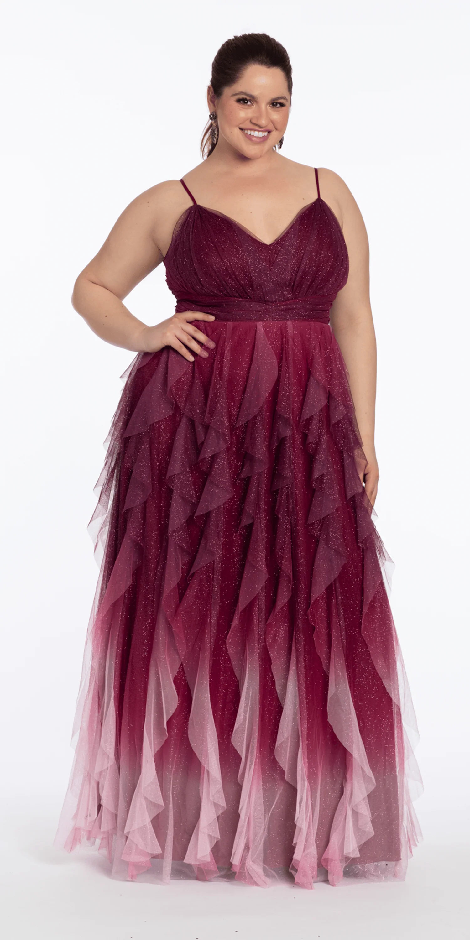 Ombre Glitter Mesh V Neck Ballgown with Tendrils