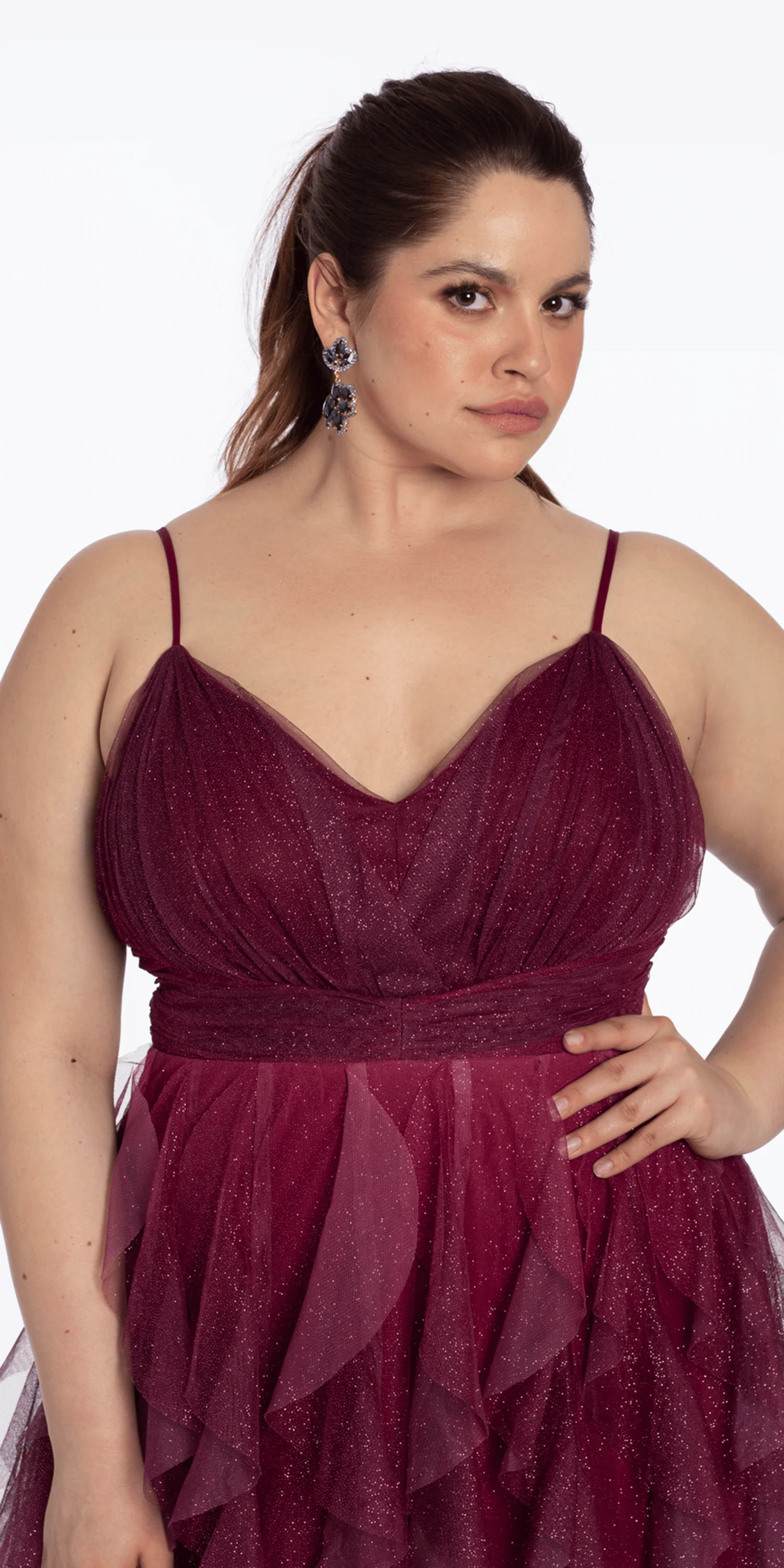 Ombre Glitter Mesh V Neck Ballgown with Tendrils - Image 2