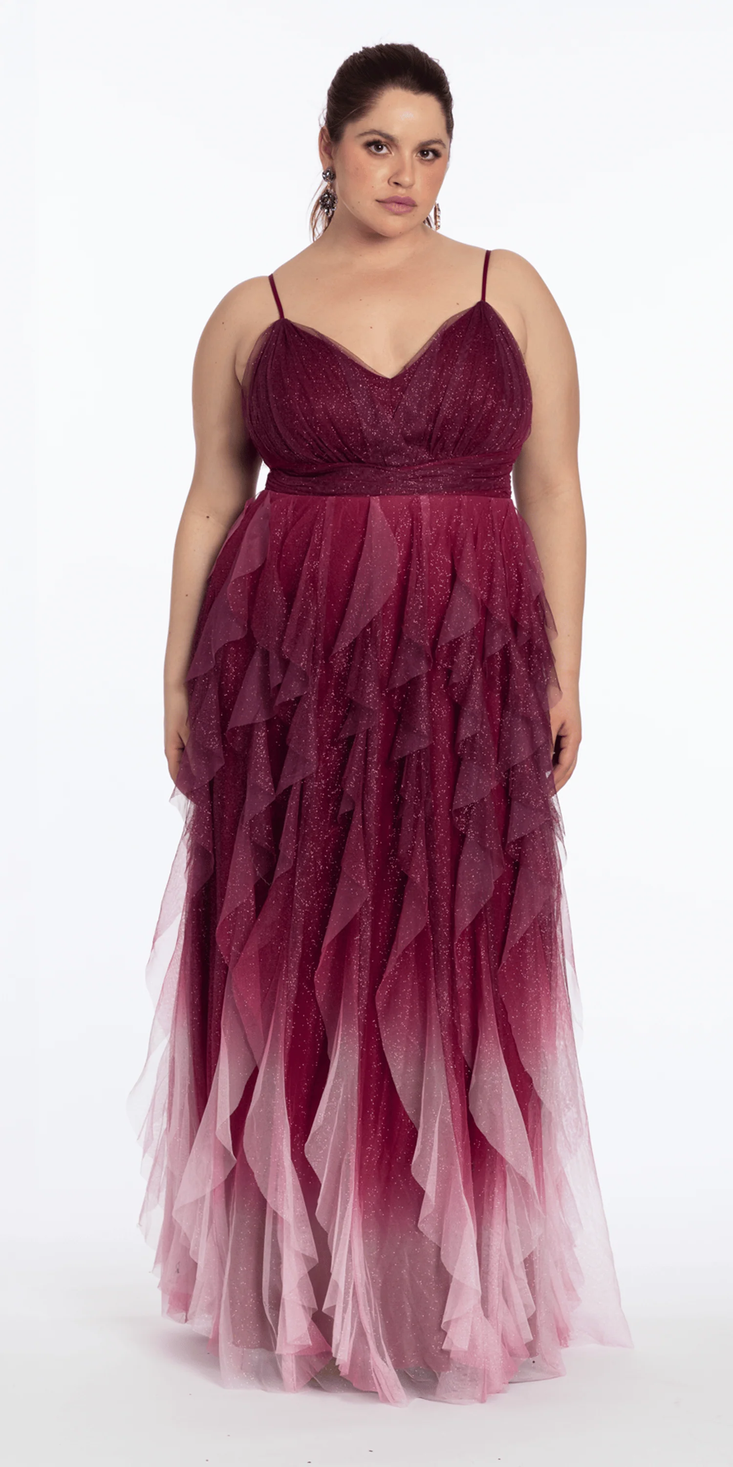 Ombre Glitter Mesh V Neck Ballgown with Tendrils - Image 3