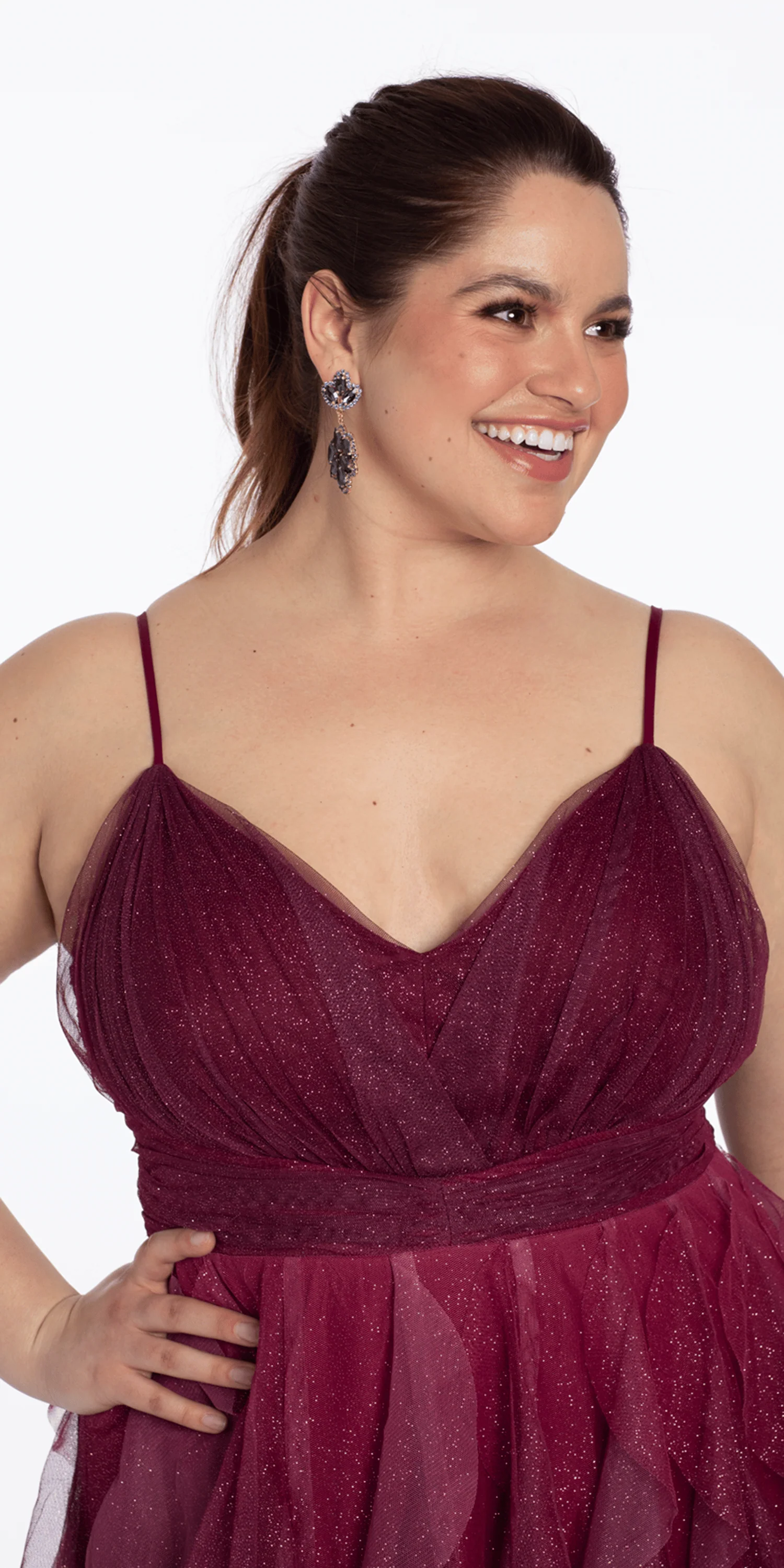 Ombre Glitter Mesh V Neck Ballgown with Tendrils - Image 4