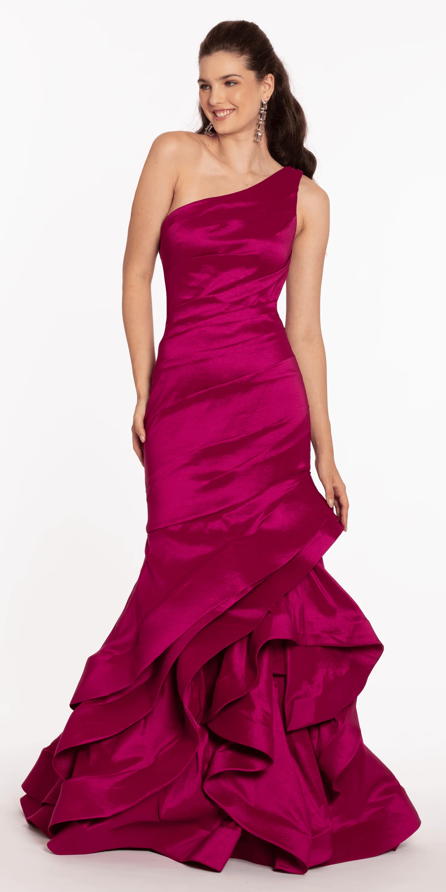 One Shoulder Taffeta Tiered Hem Mermaid Dress - Image 3