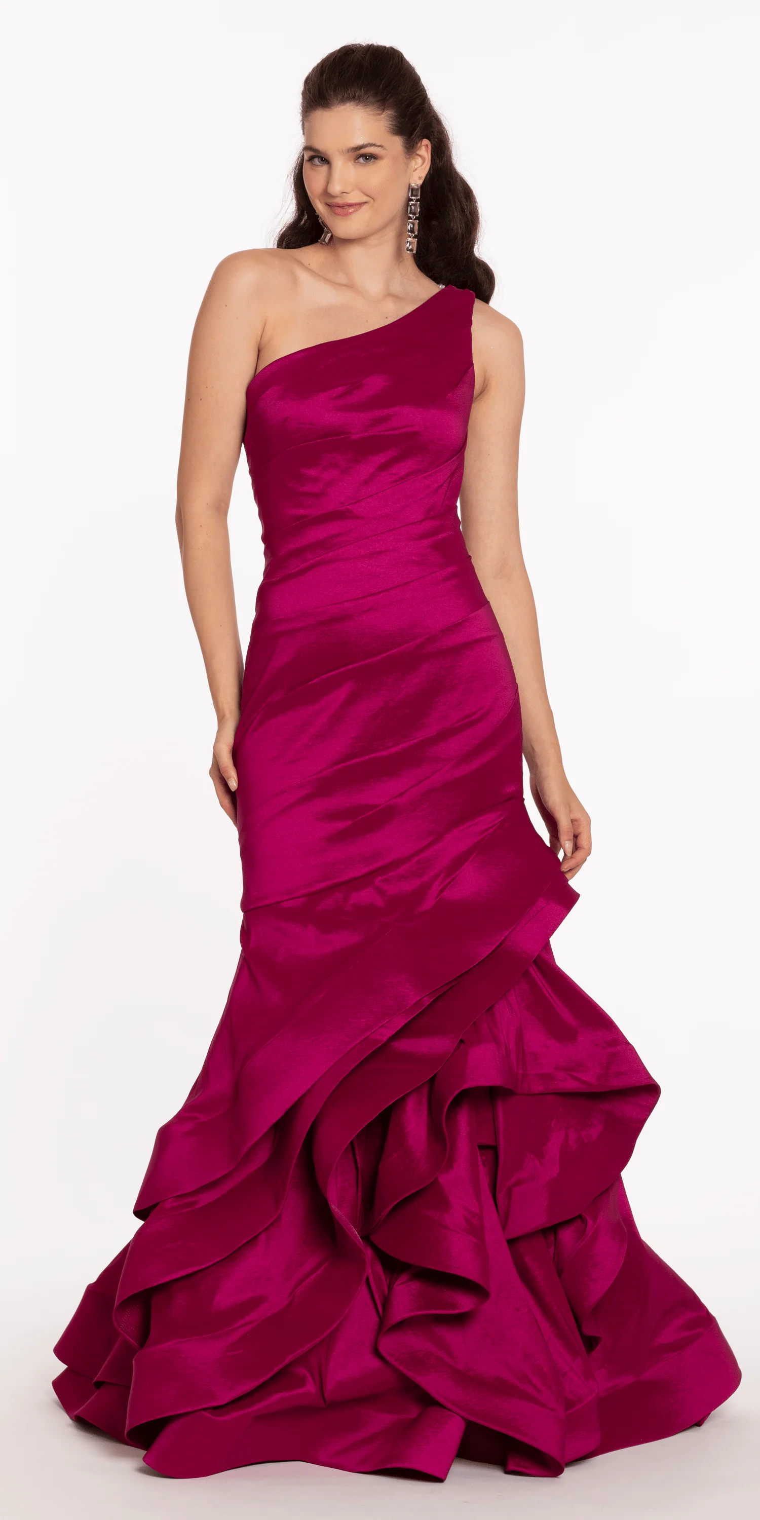 One Shoulder Taffeta Tiered Hem Mermaid Dress - Image 4