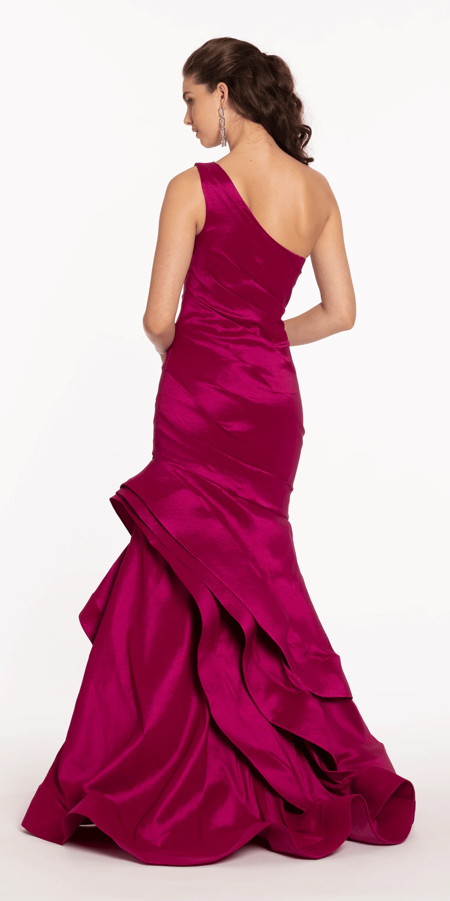 One Shoulder Taffeta Tiered Hem Mermaid Dress - Image 5