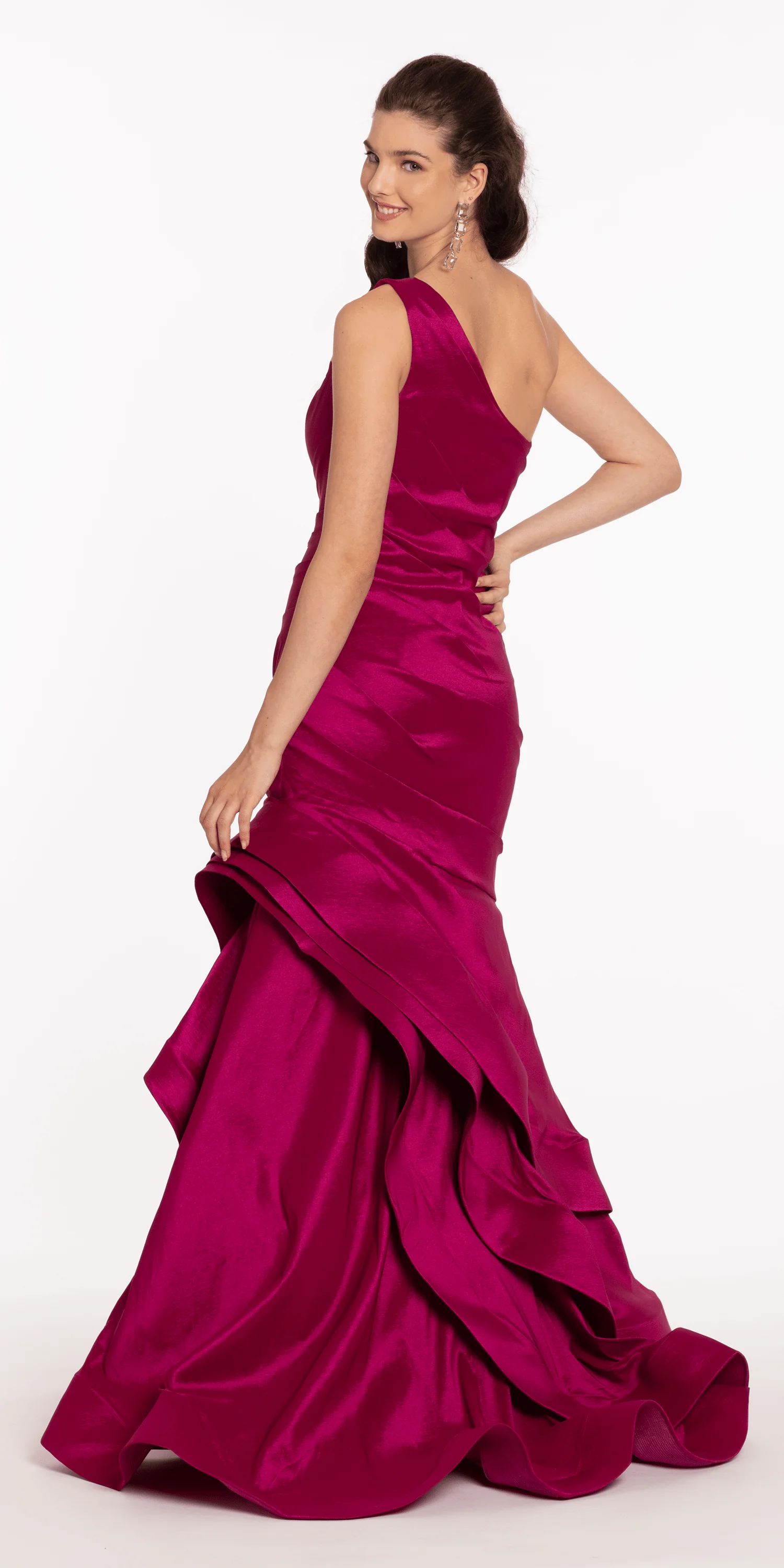 One Shoulder Taffeta Tiered Hem Mermaid Dress - Image 6