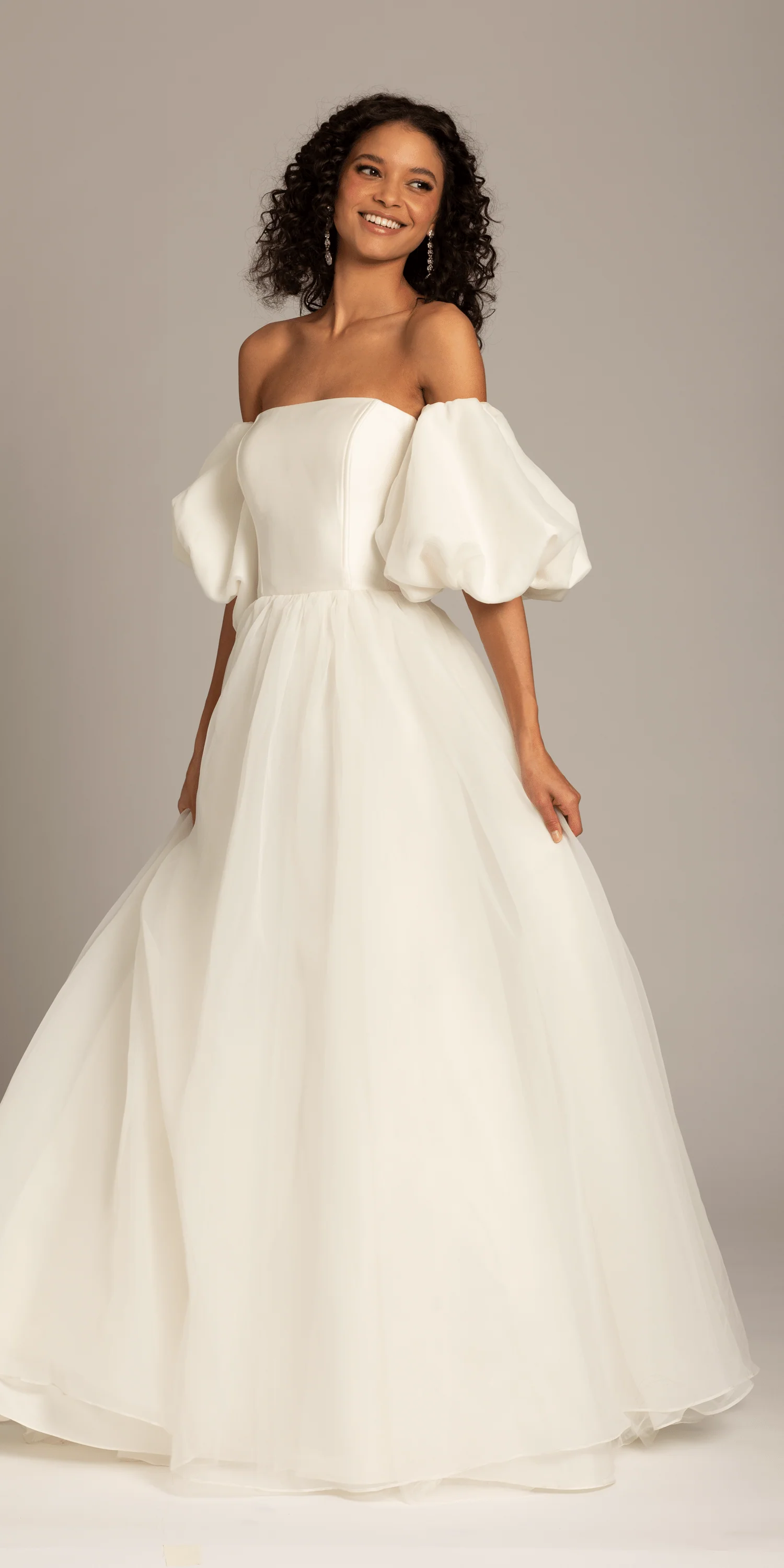 Organza Lace Up Back Ballgown with Detachable Sleeves - Image 3