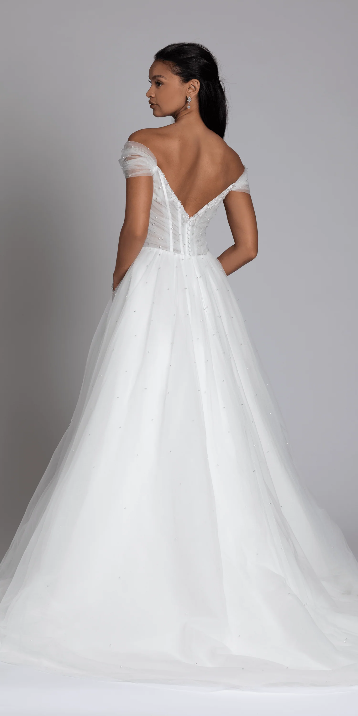 Pearl Sweetheart Pleated Off the Shoulder Corset Tulle Ballgown - Image 4