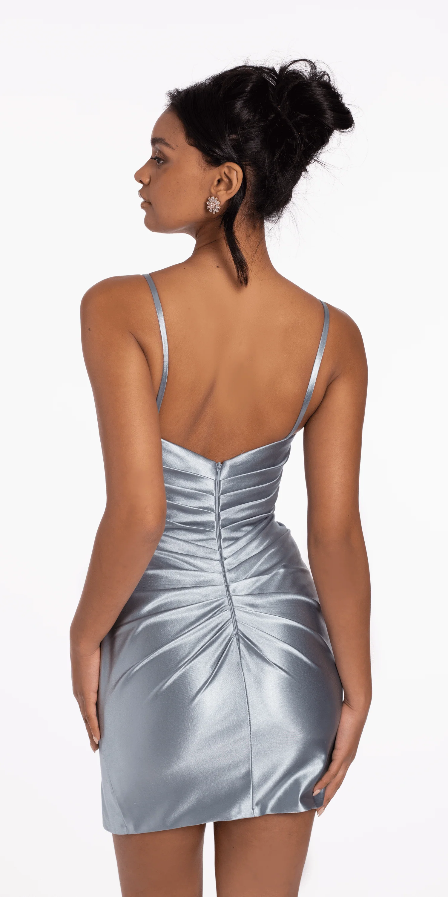 Pleated Embellished Stretch Satin Sweetheart Bodycon Dress - Image 5