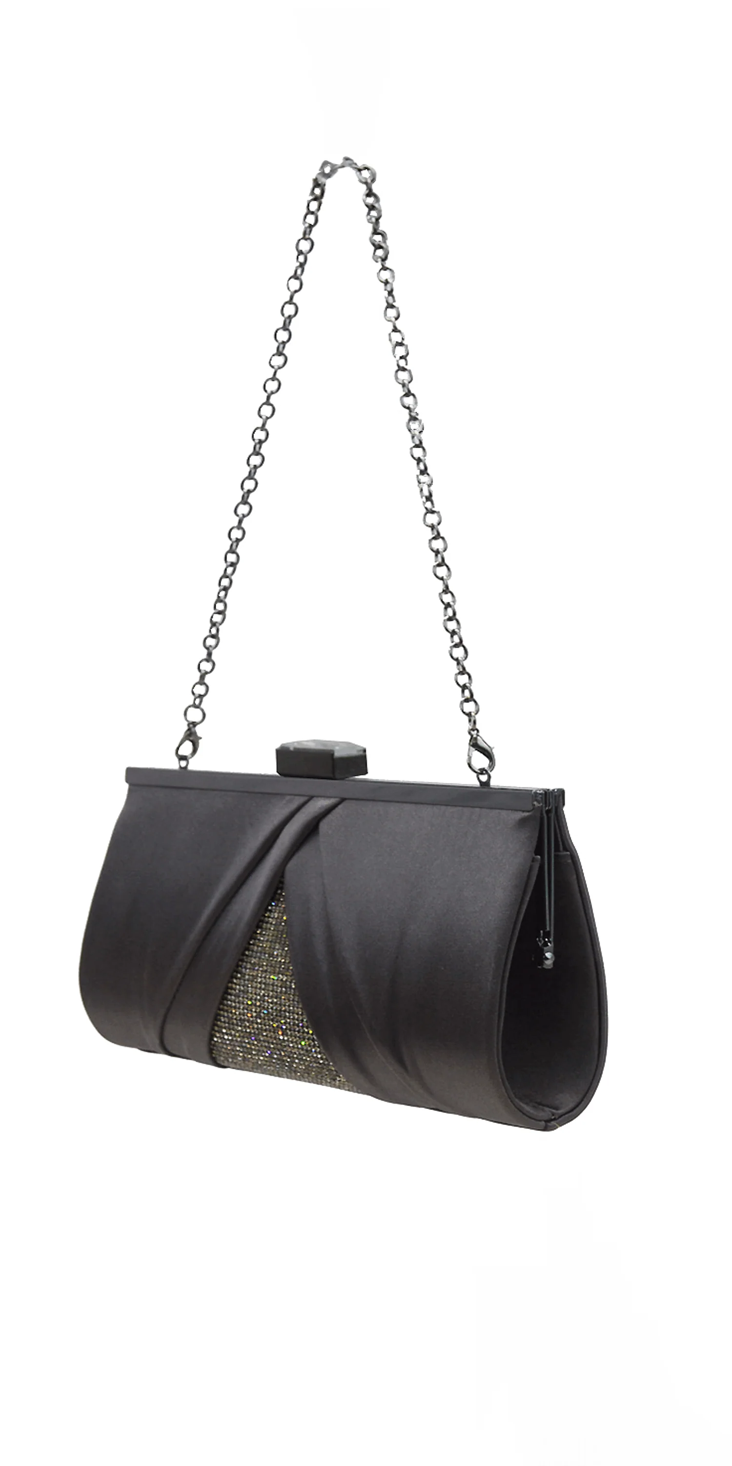 Pleated Satin Handbag with Rhinestone Detail