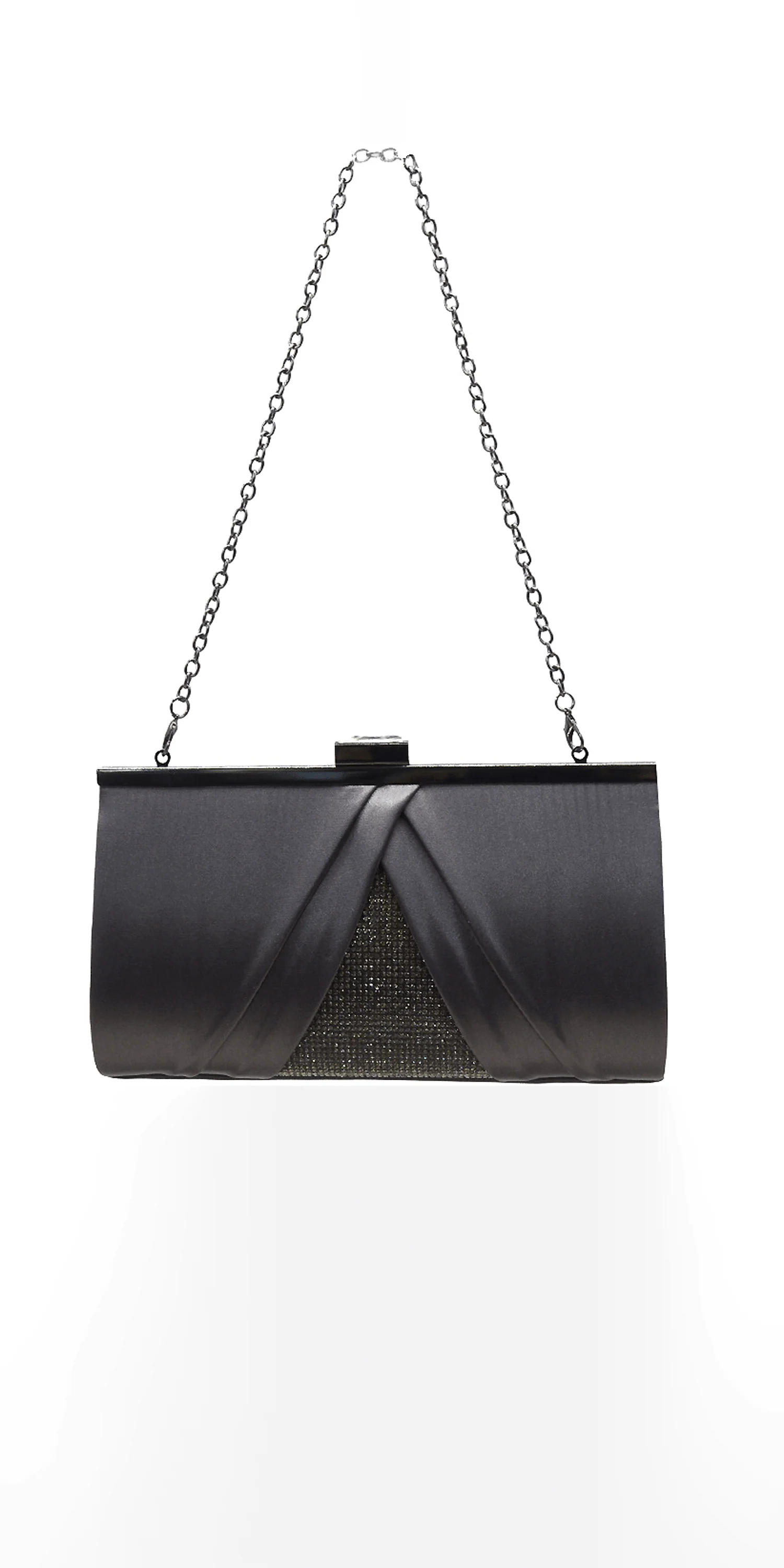 Pleated Satin Handbag with Rhinestone Detail - Image 2